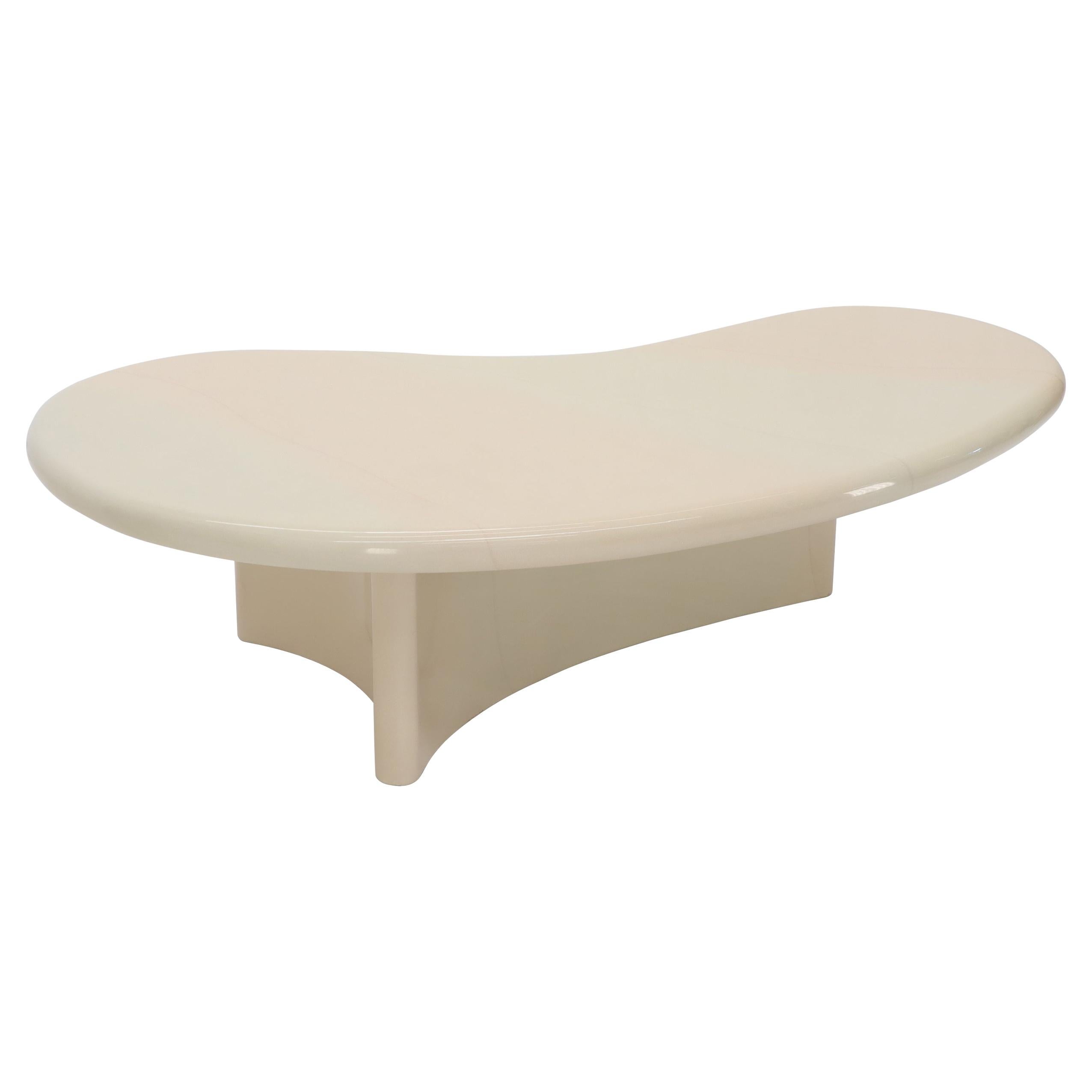 Organic Kidney Shape Beige Cream White Lacquer Mid-Century Modern Coffee Table