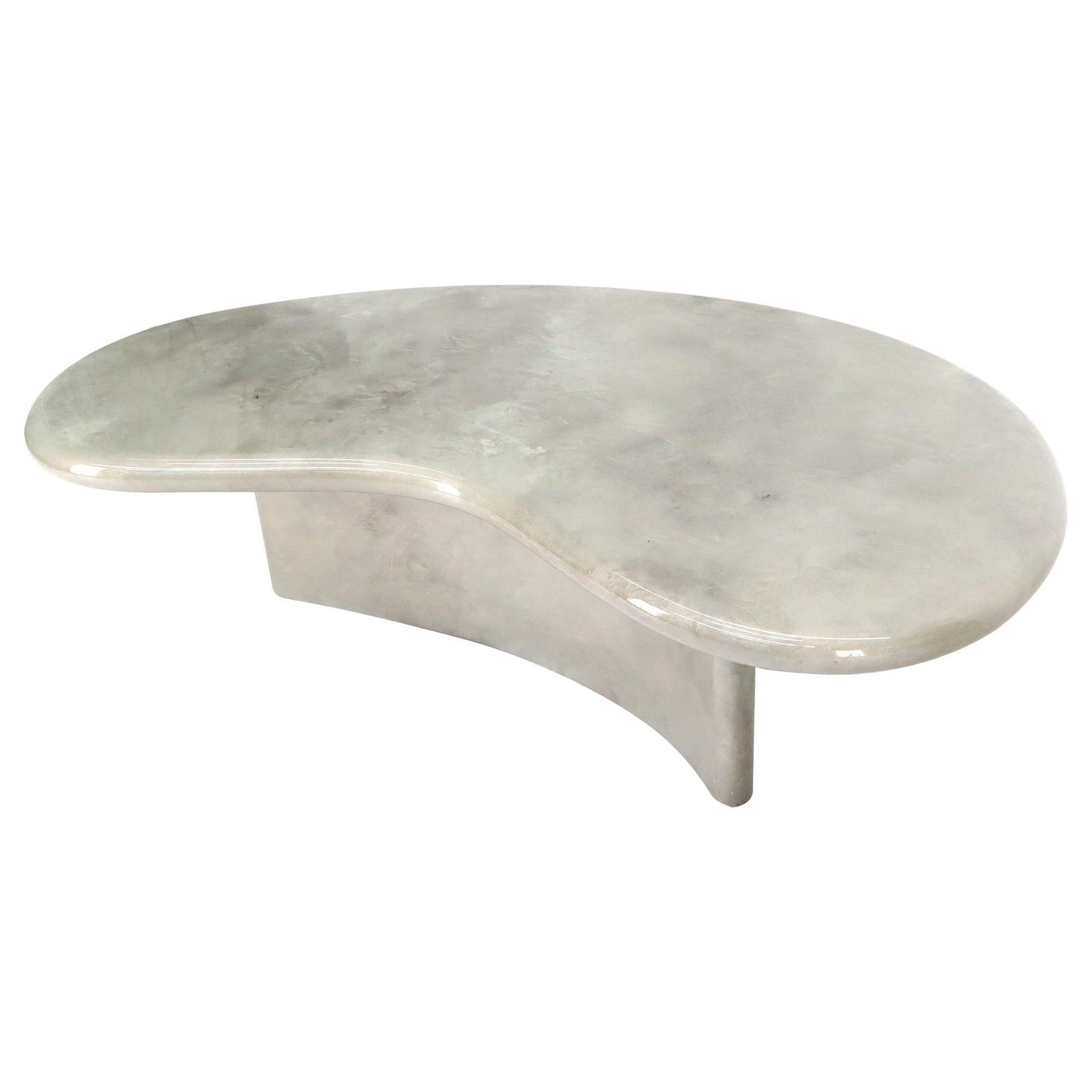 Organic Kidney Shape Faux Marble Finish Coffee Table