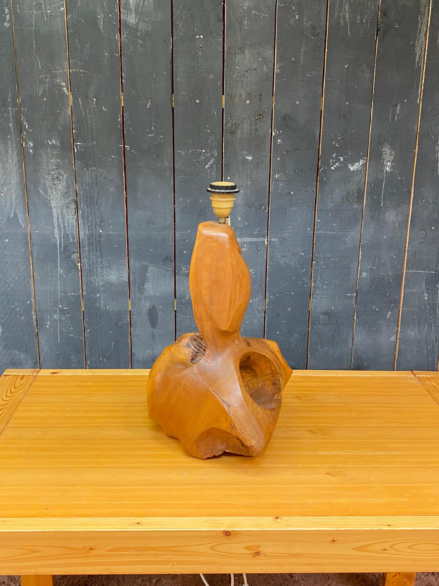 Lampe organique en Wood Wood, sculpture directe, circa 1970 en vente 4