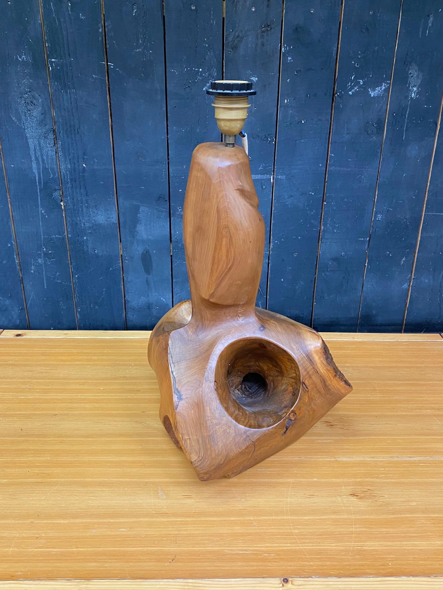 Lampe organique en Wood Wood, sculpture directe, circa 1970 en vente 2