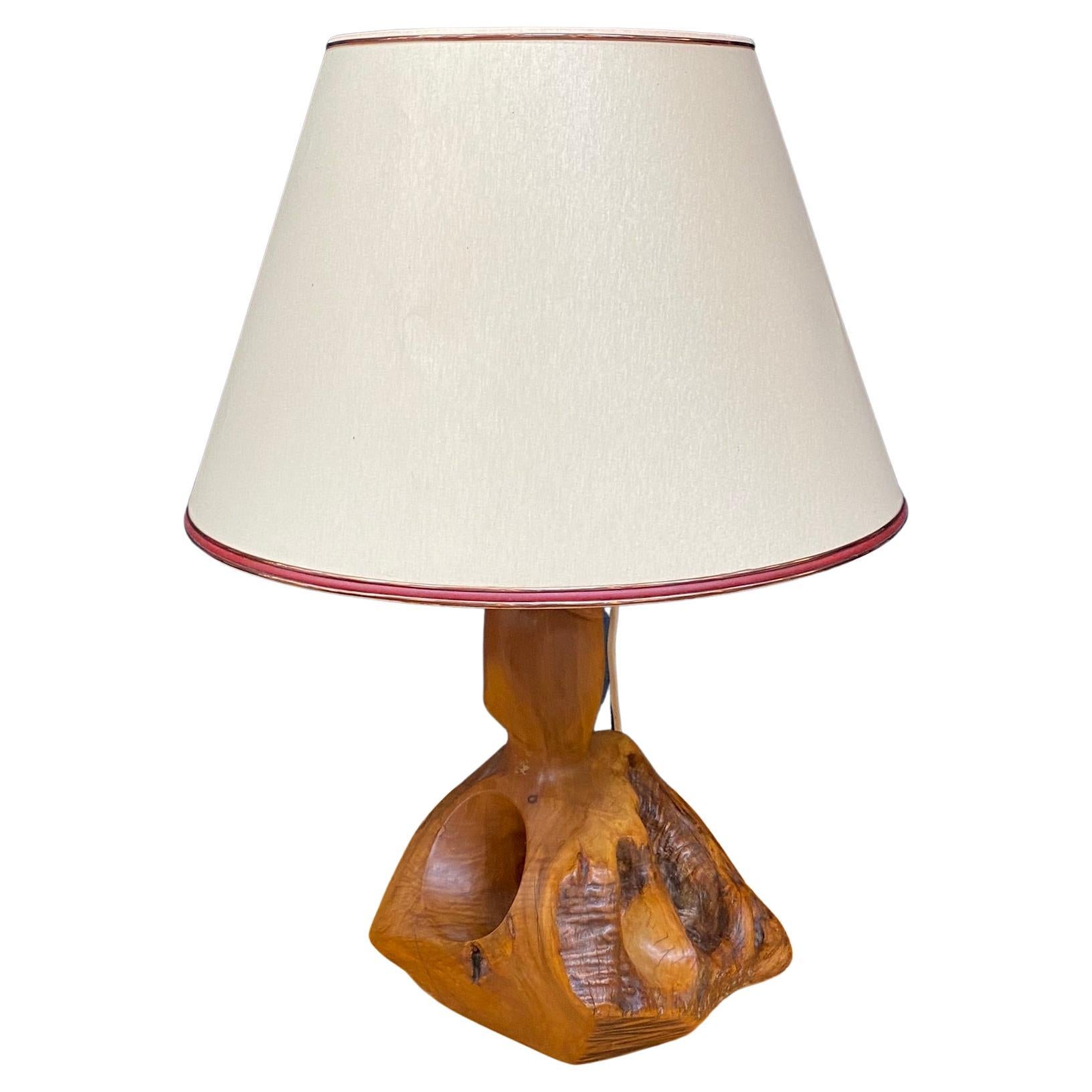 organic lamp in solid wood, direct carving, circa 1970 For Sale