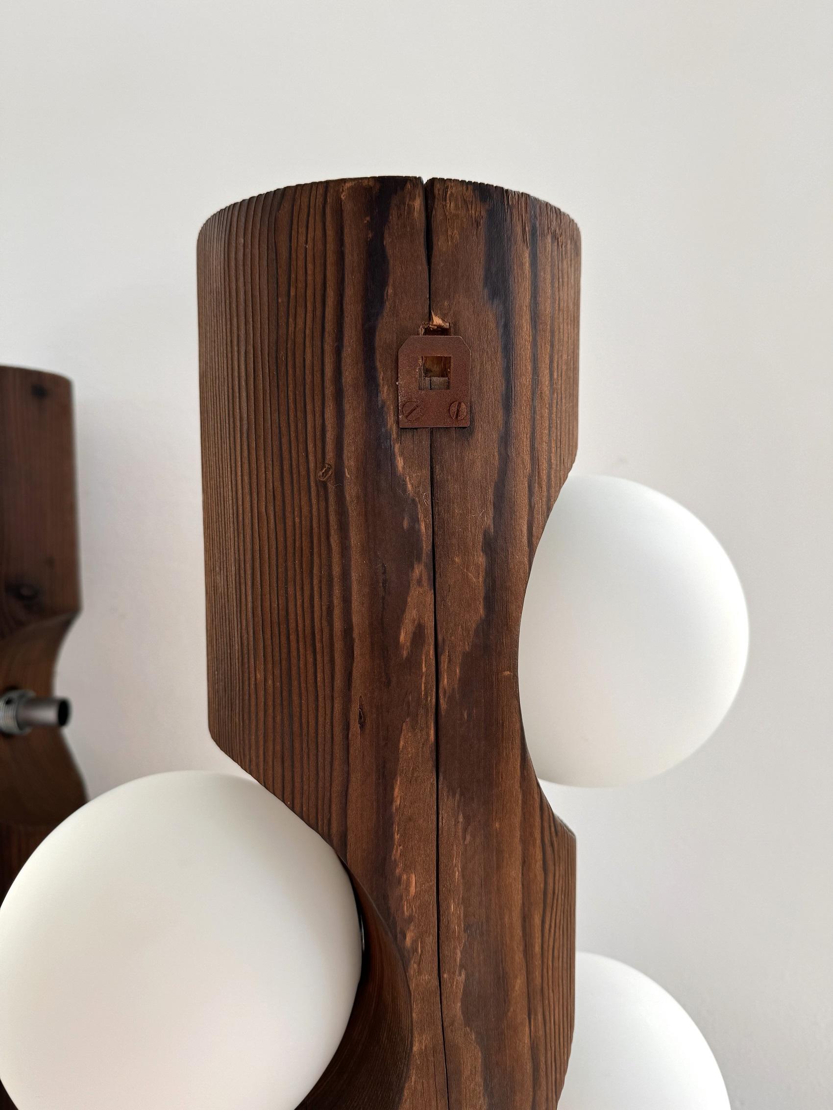 Apliques Orgánicos de Tronco de Pino y Esfera de Cristal, Mediados del Siglo XX, Años 70 en Bueno estado para la venta en Morazzone, Varese