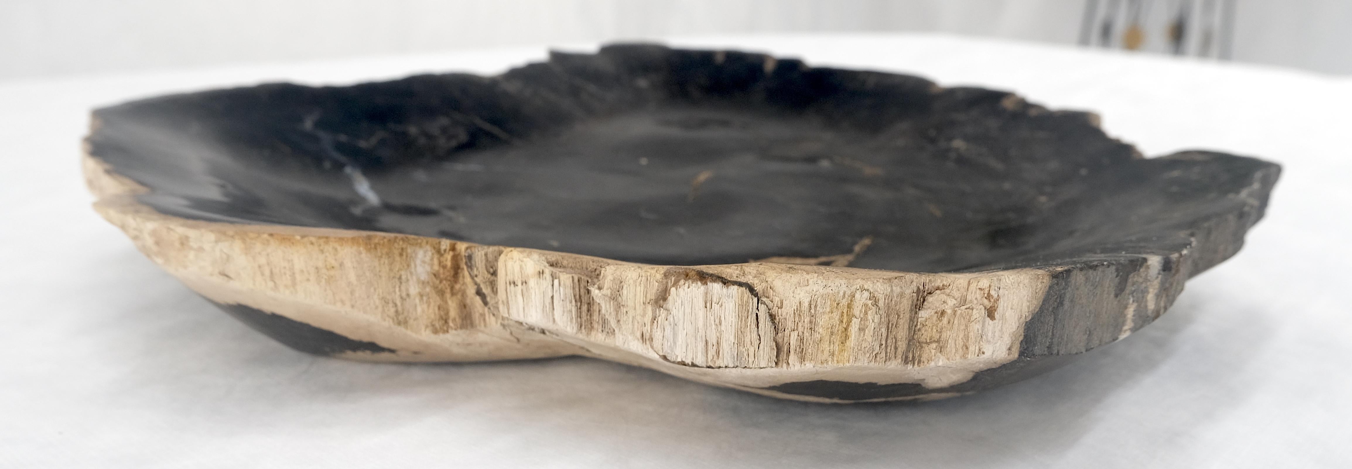 Contemporary Organic Leaf Shape Black & Tan Petrified Wood Tray Bowl Dish Plate Ashtray For Sale