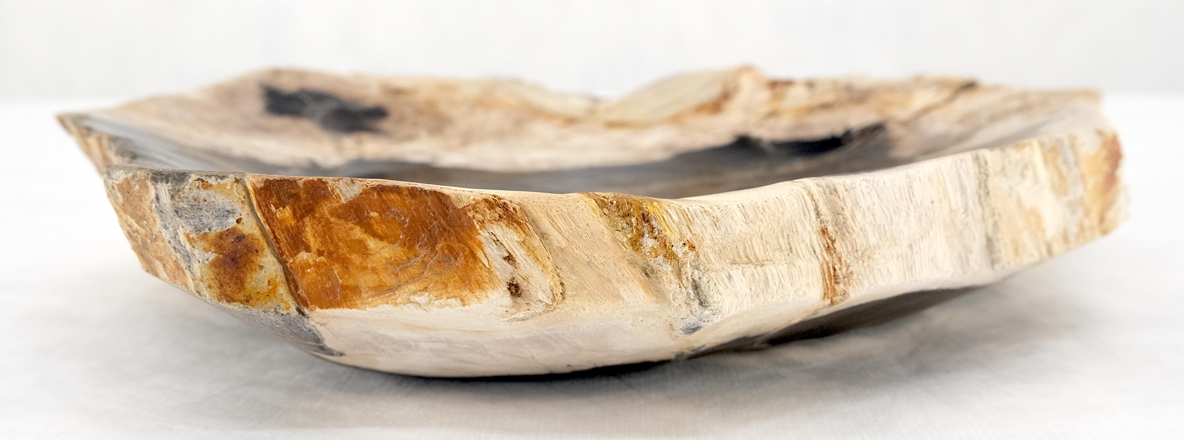 Mid-Century Modern Organic Leaf Shape Black & Tan Petrified Wood Tray Bowl Dish Plate Ashtray MINT For Sale