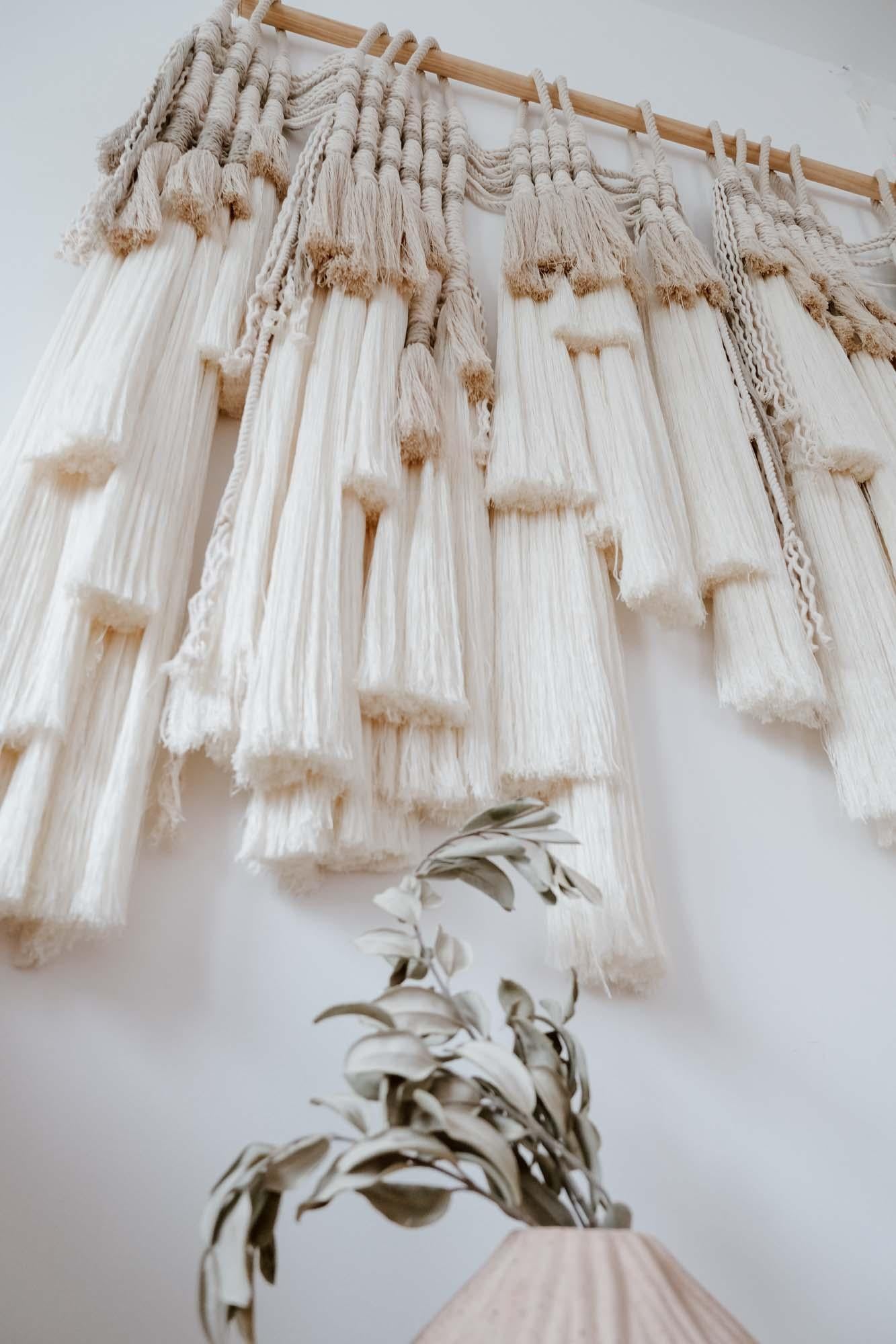Spanish Organic Linen and Bamboo Fringes Fiber Art For Sale