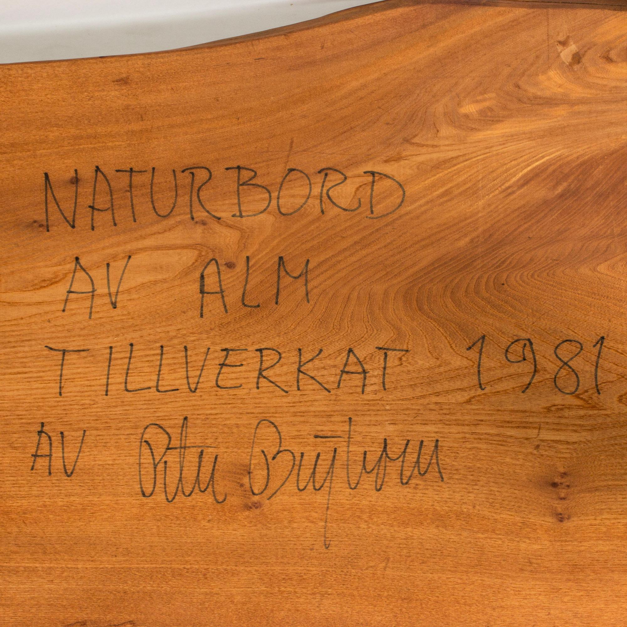 Late 20th Century Organic Live Edge Elm Coffee Table by Peter Beijbom, Sweden, 1981 For Sale