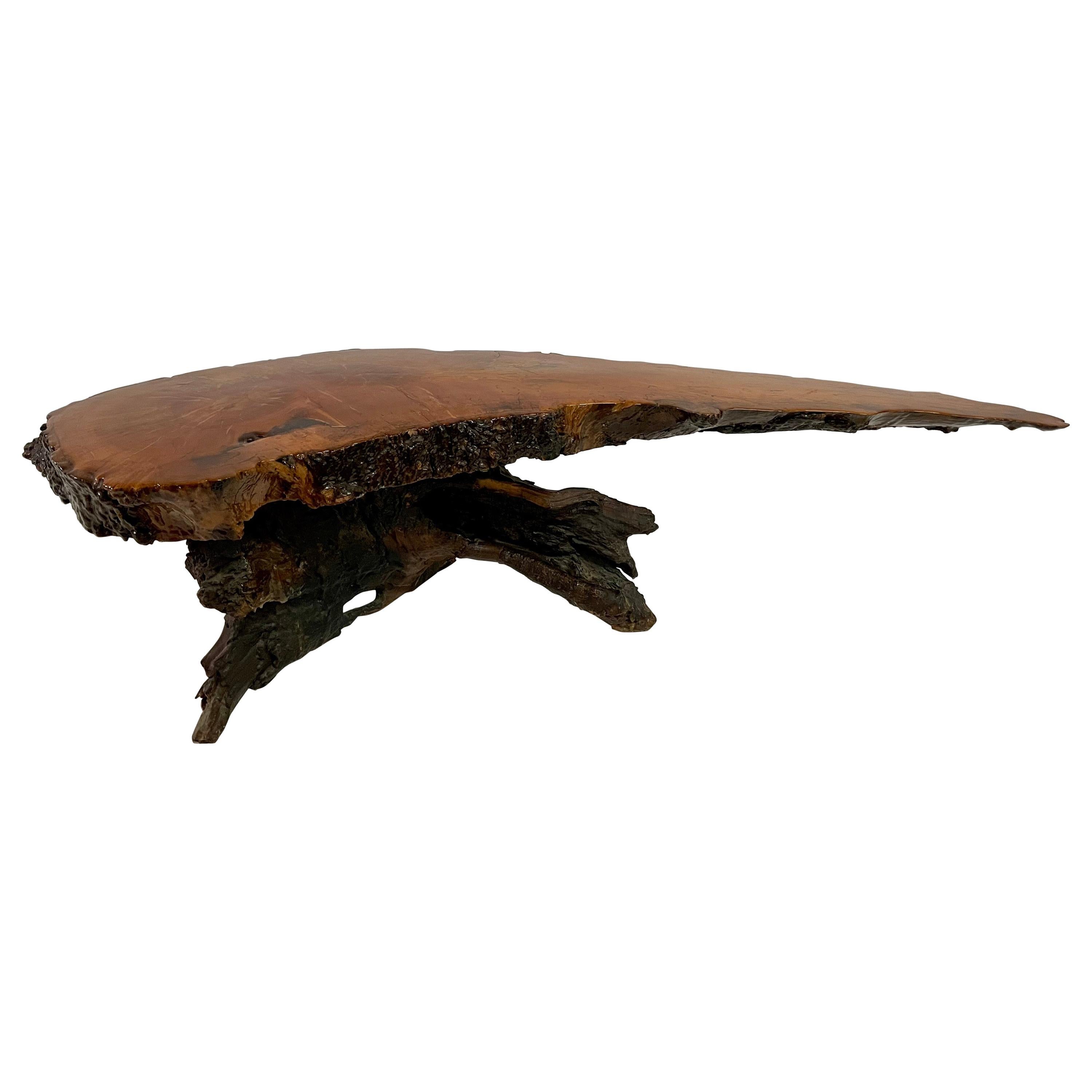 Organic Live Edge Lacquered Cypress Wood Coffee Table