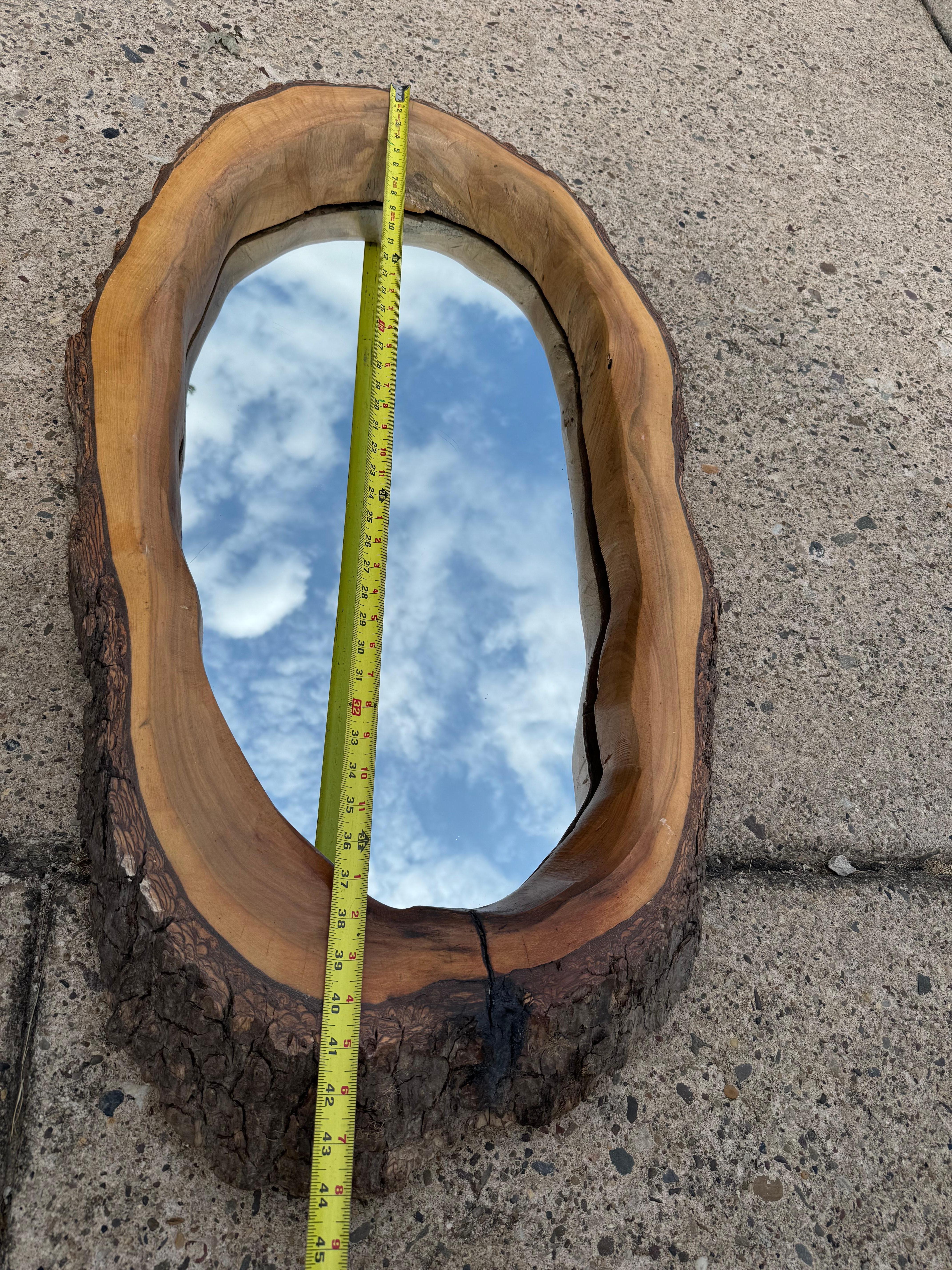 Américain Miroir oblong en bois à bord vif organique en vente