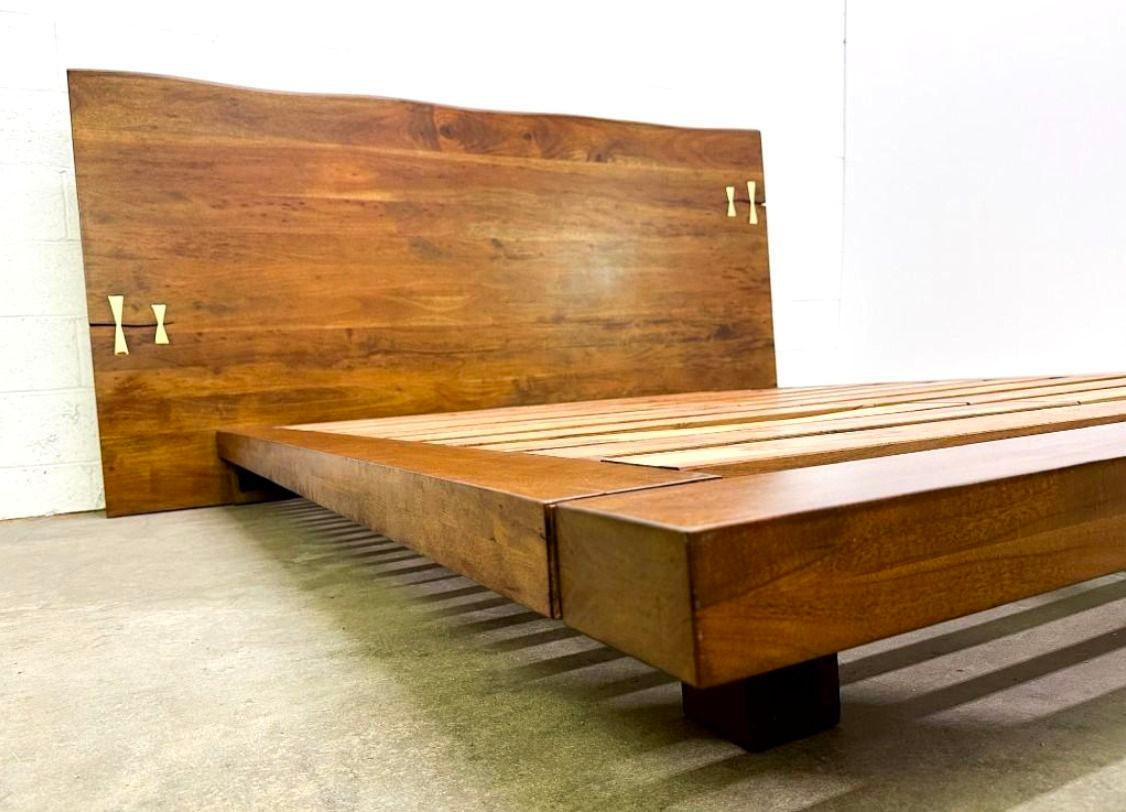 Minimalist Organic Live Edge Slab Headboard Queen Platform Bed For Sale