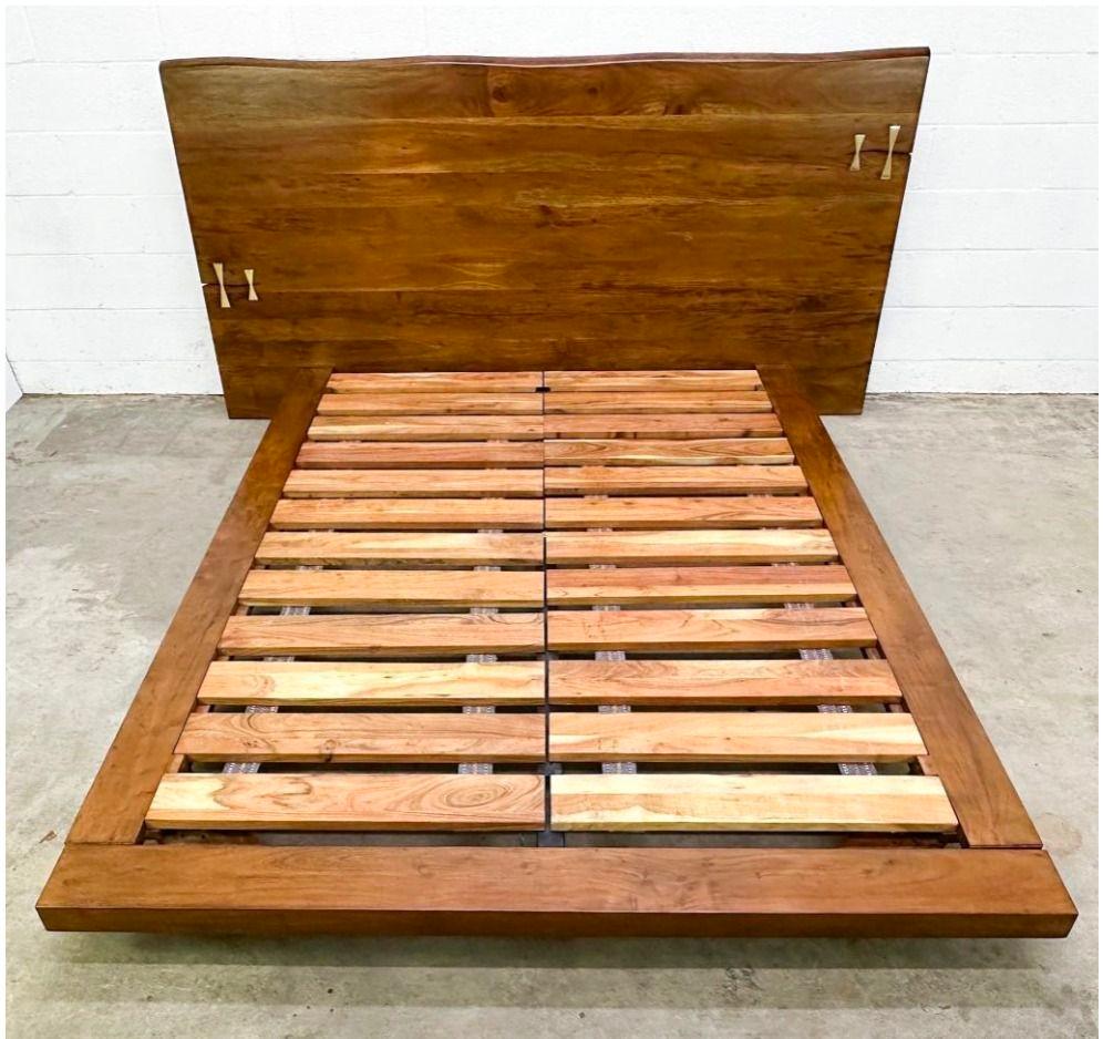 American Organic Live Edge Slab Headboard Queen Platform Bed For Sale