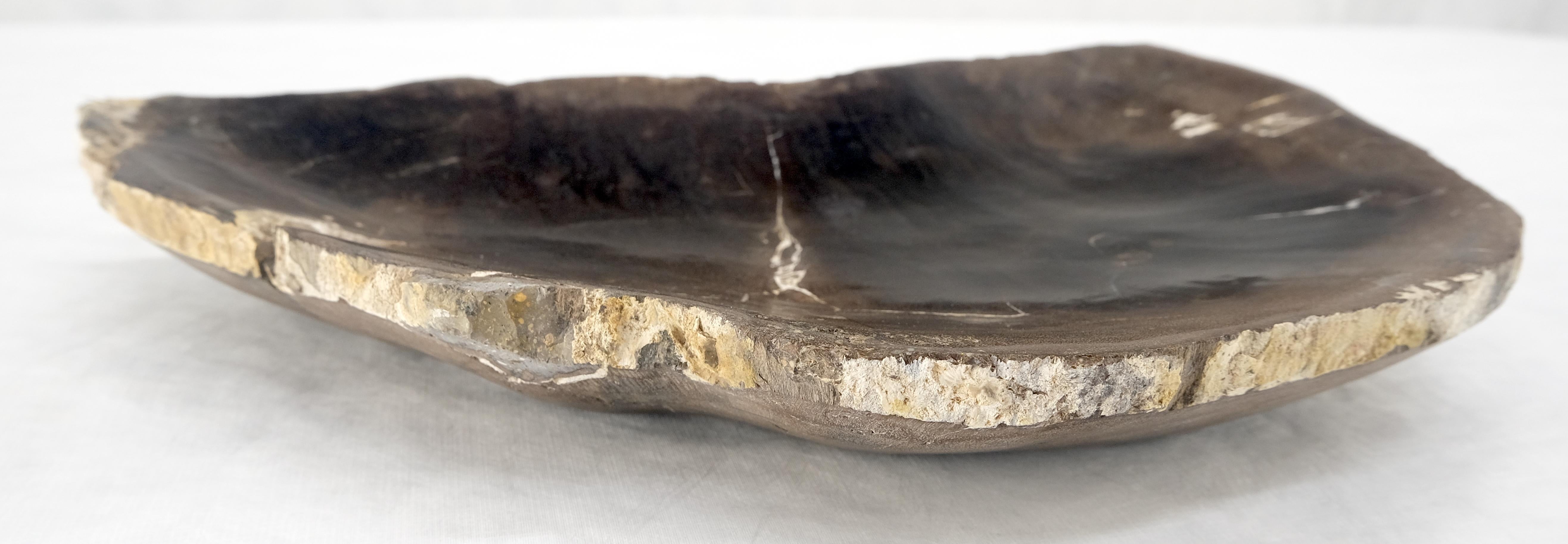Organic Liver Shape Black & Tan Petrified Wood Tray Bowl Dish Plate Ashtray MINT For Sale 4
