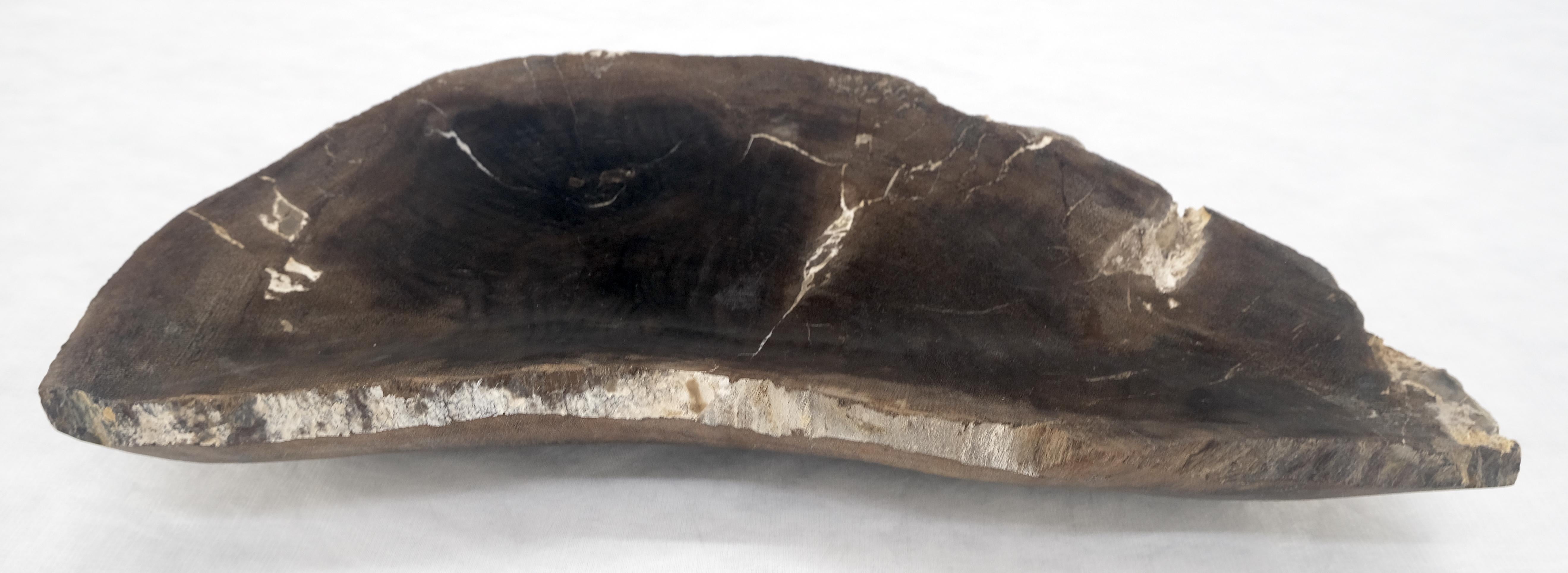 Organic Liver Shape Black & Tan Petrified Wood Tray Bawl Dish Plate Ashtray MINT