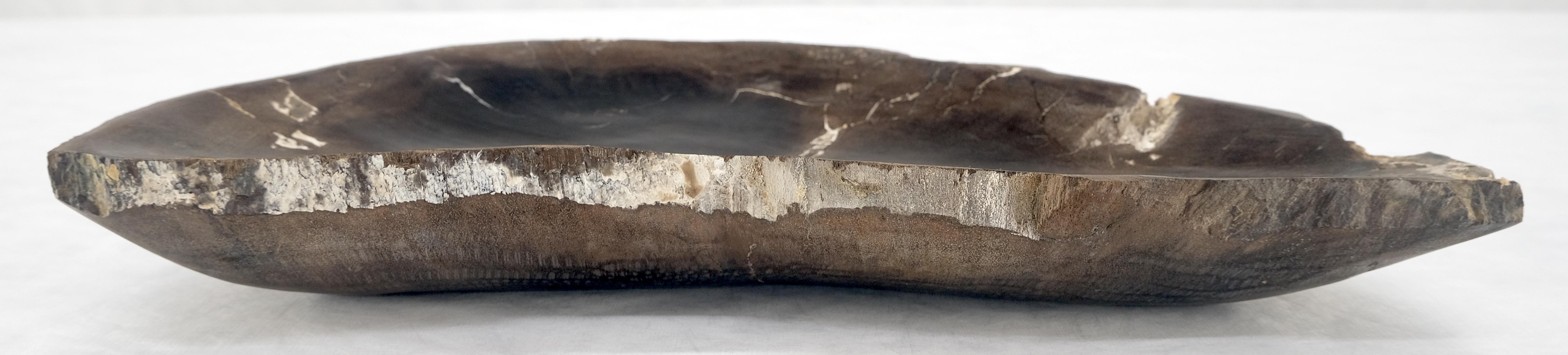 Mid-Century Modern Organic Liver Shape Black & Tan Petrified Wood Tray Bowl Dish Plate Ashtray MINT For Sale