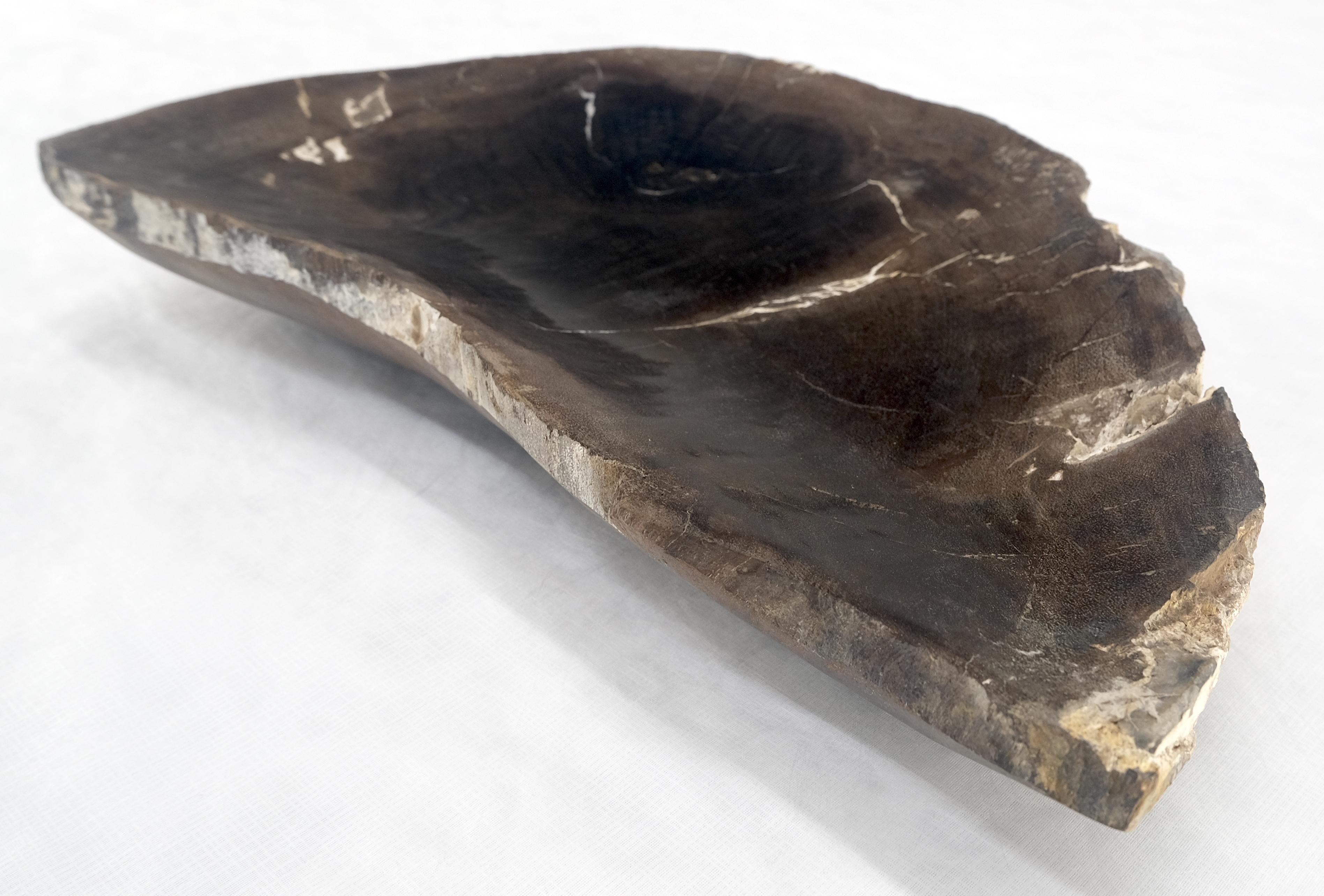 Asian Organic Liver Shape Black & Tan Petrified Wood Tray Bowl Dish Plate Ashtray MINT For Sale