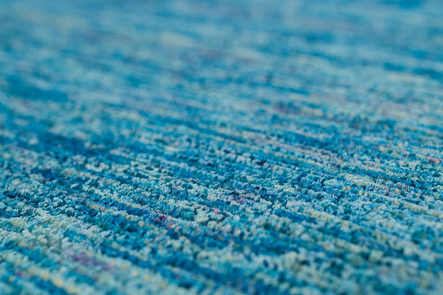 Organic Luxury Teal Blue Silk and Wool Rug with Red End Panels by Joseph Carini For Sale 2