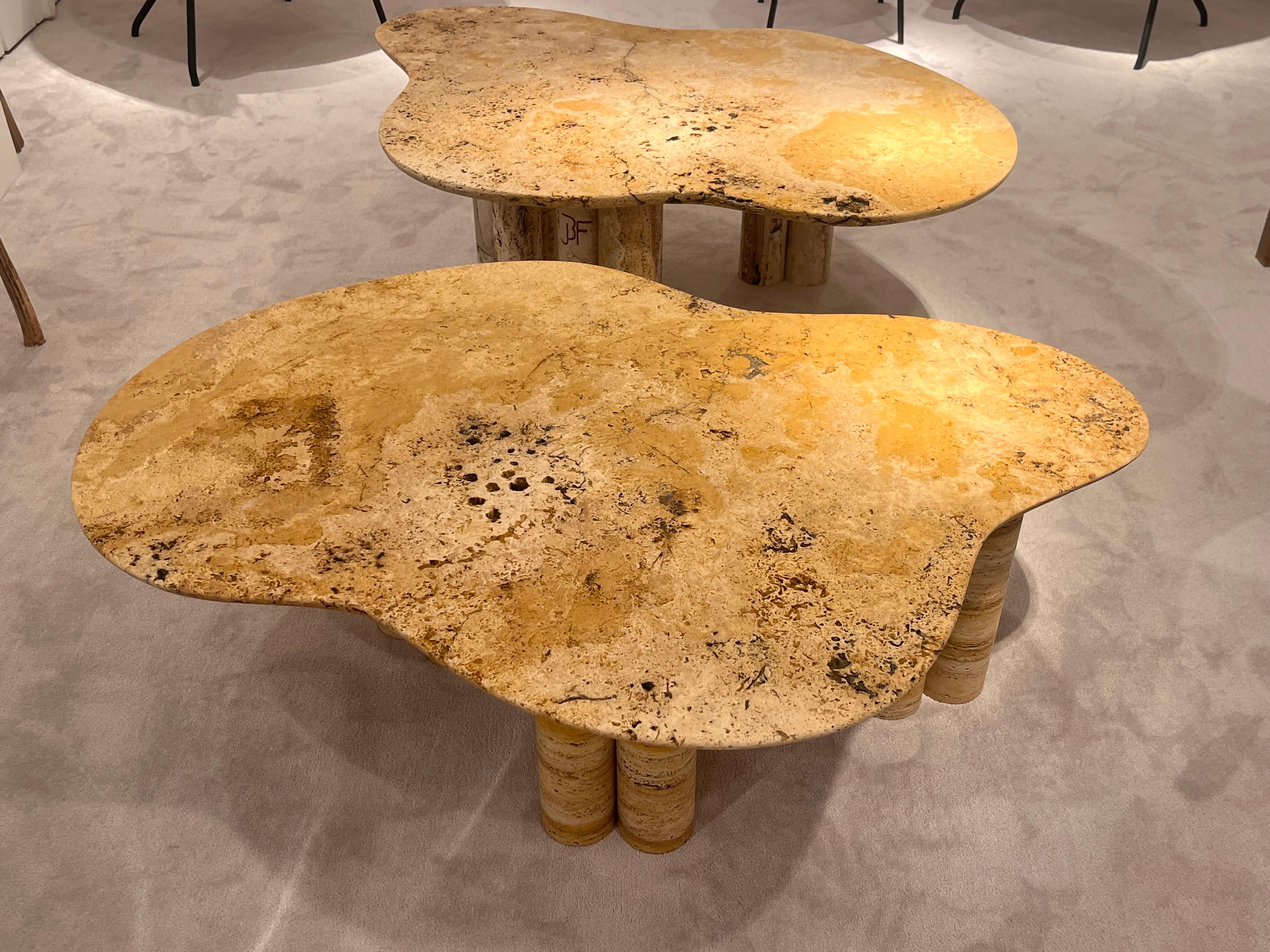 Organic Marble Coffe Tables By Jean Frederic Bourdier In Good Condition For Sale In Saint-Ouen, FR
