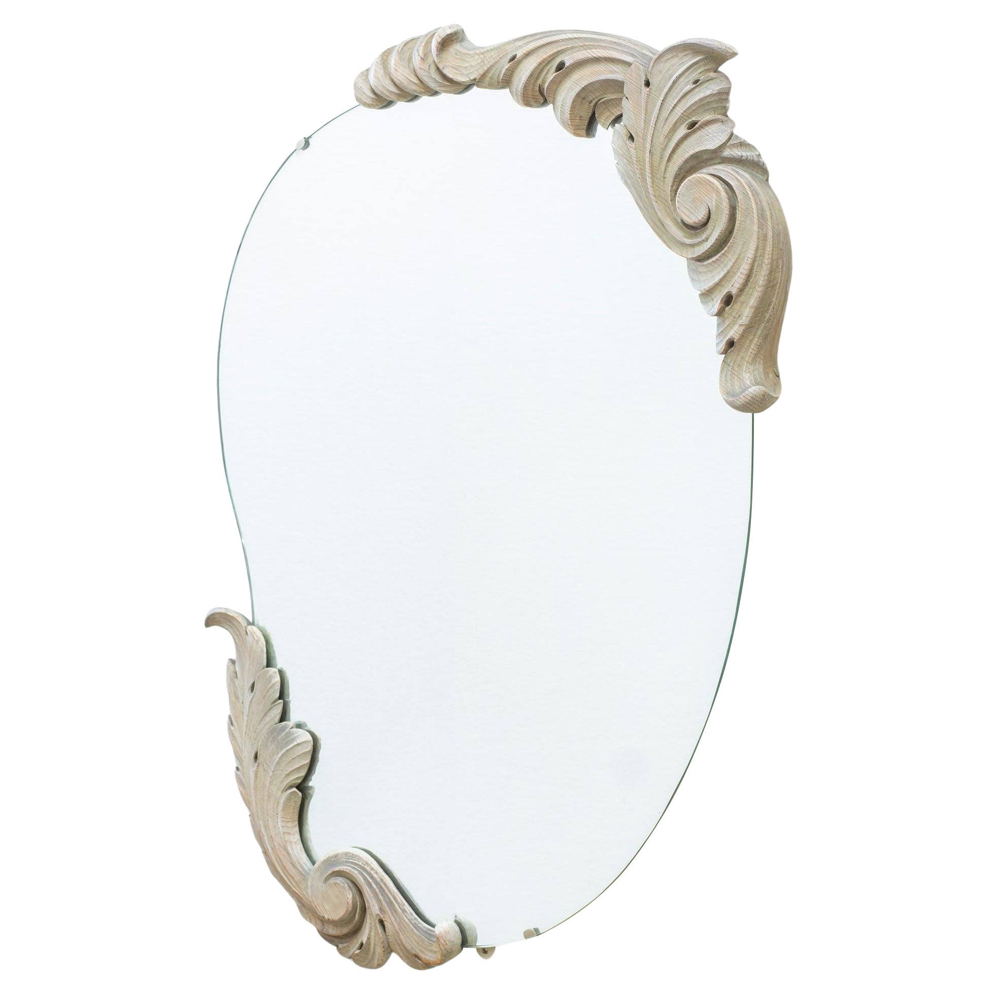 Organic maximalist Swedish Modern mirror, Floral decorations. 1940s