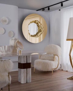 Organic Meteor Gold Mirror in Polished Hammered Brass, Modern Wall Art Mirror