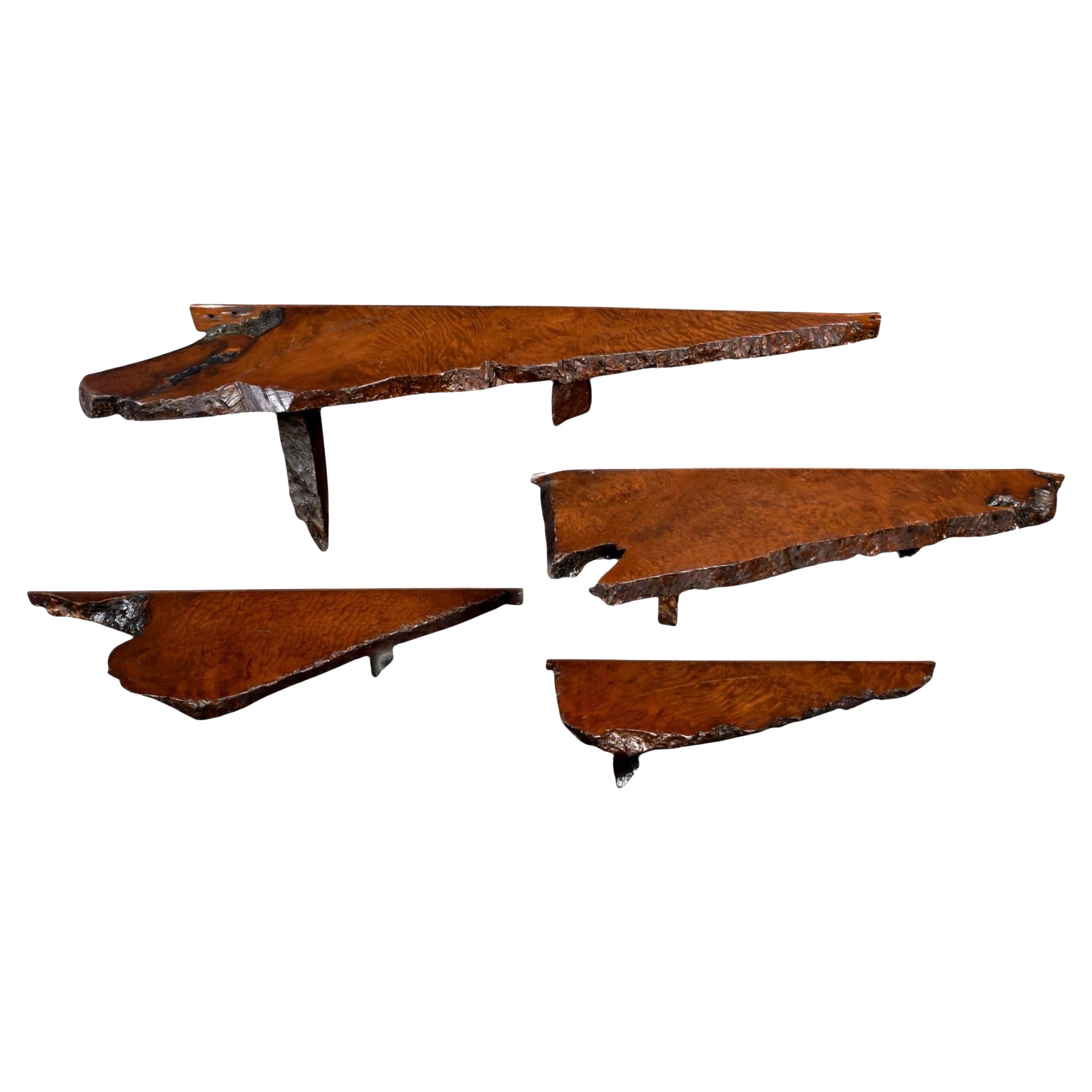 Organic Mid-Century Modern 1960s Live-Edge Redwood Wall Shelves For Sale