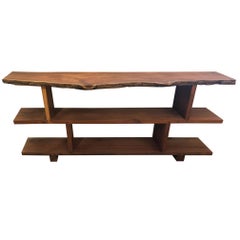 Organic Mid-Century Modern Style Black Walnut Live Edge Bookshelf Console