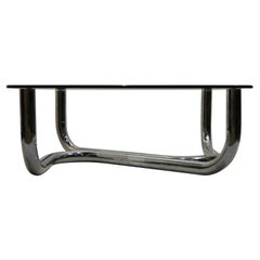 Table basse organique en verre et chrome:: 1970