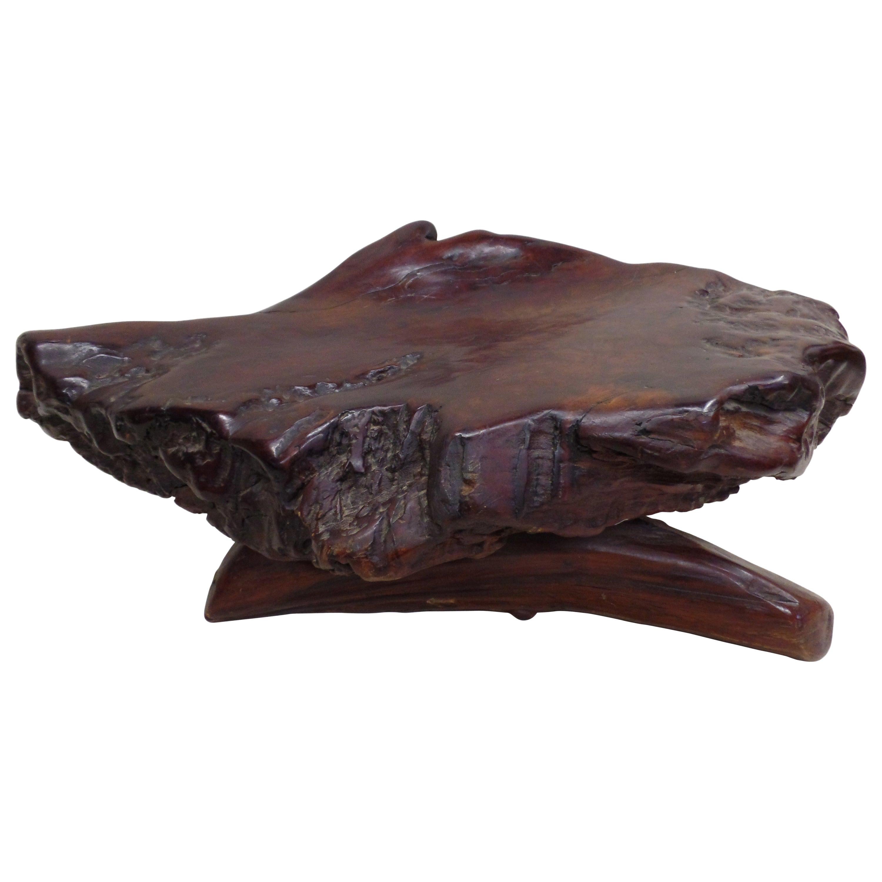 French Modern Craftsman Hand Carved Wood Alpine Bench in an Organic Form, 1930