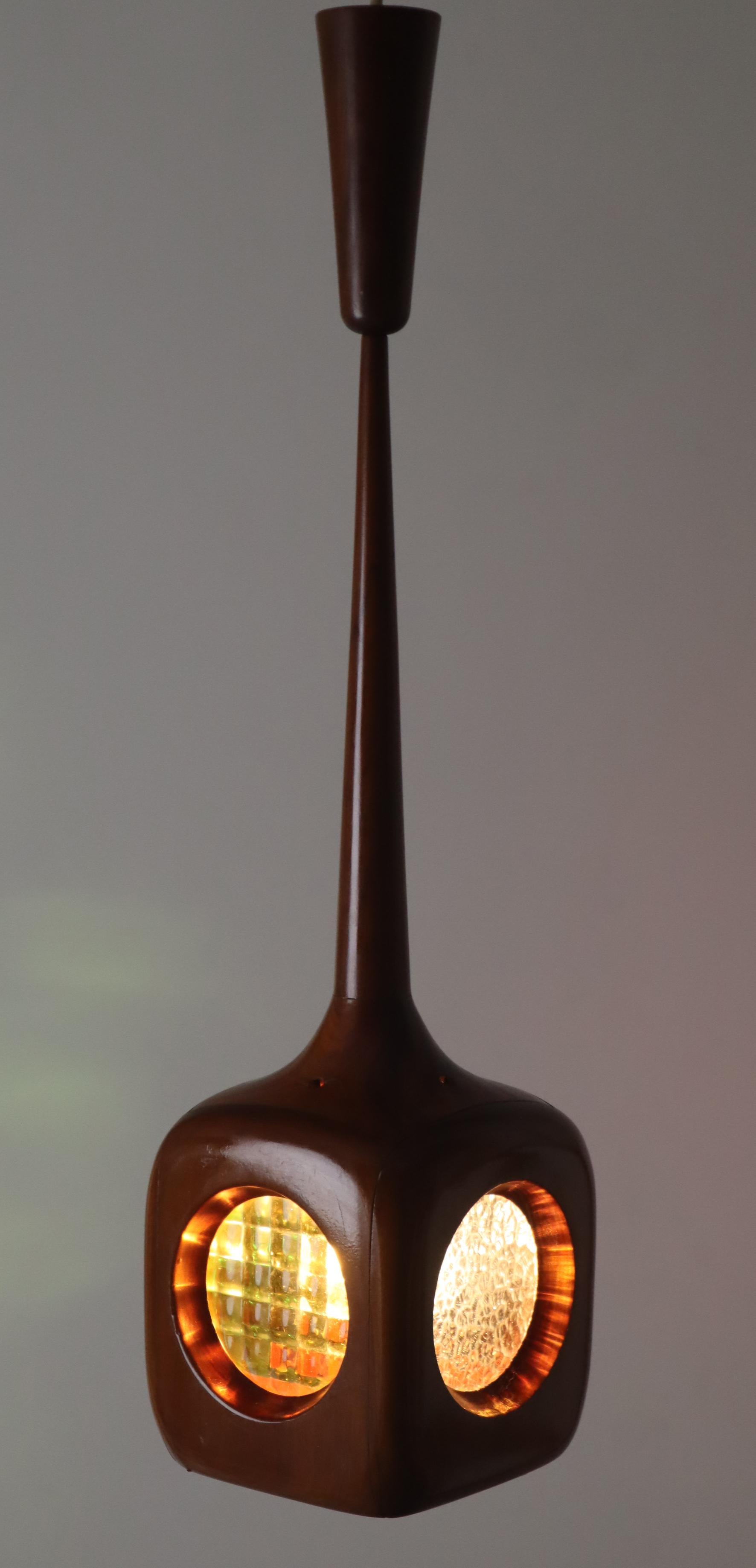 Hand-Crafted Organic Mid-Century Modern Hanging Lamp with Stained Glass Panels, Sweden 1960s For Sale