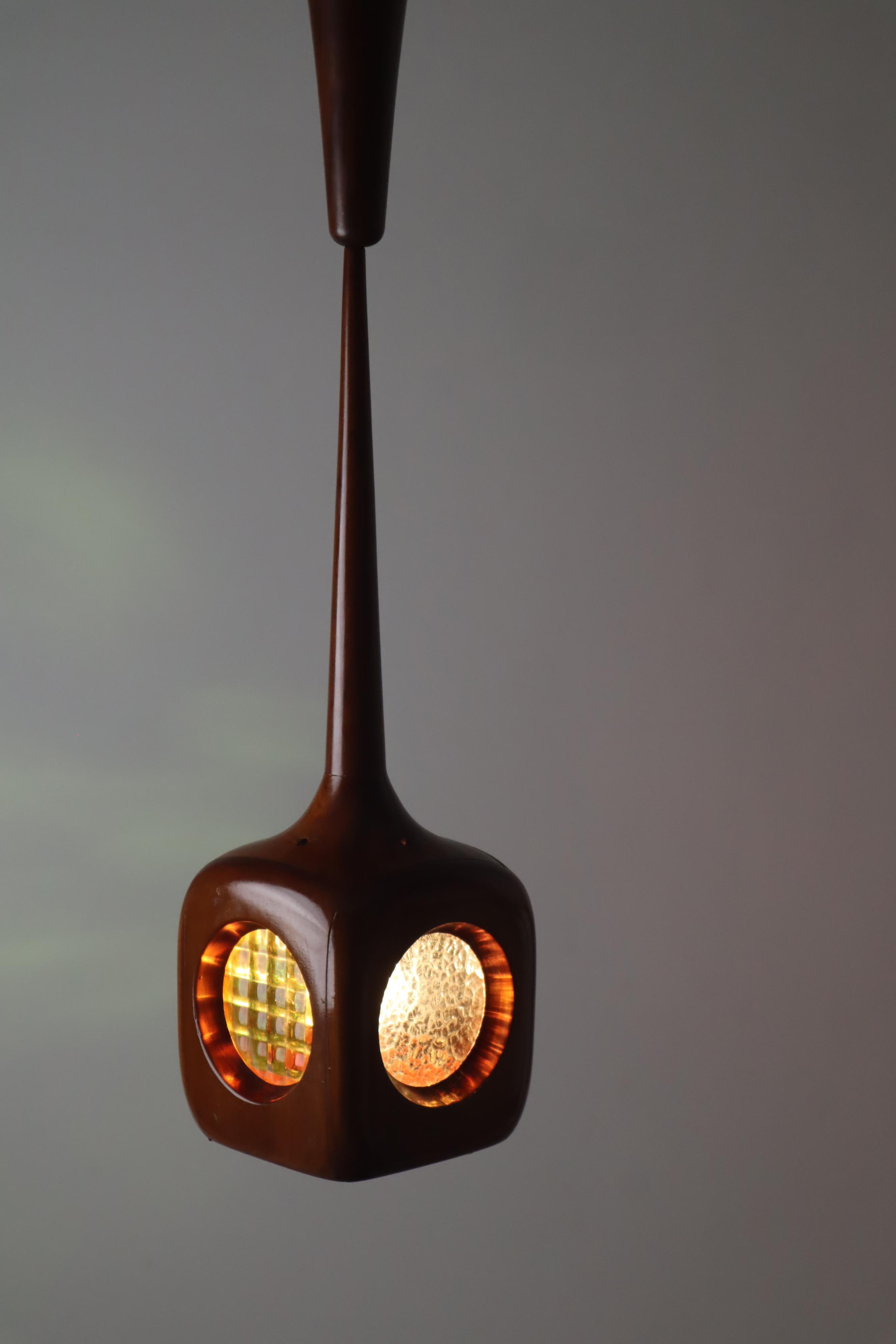 Organic Mid-Century Modern Hanging Lamp with Stained Glass Panels, Sweden 1960s For Sale 2