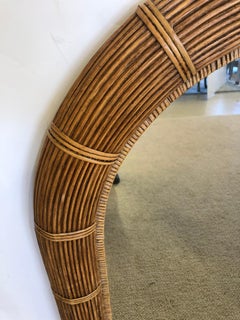 Organic Mid-Century Modern Rattan Wicker Arched Mirror