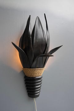 Organic Mid-Century Modern Wood and Leaf Wall Lamps, 1970's