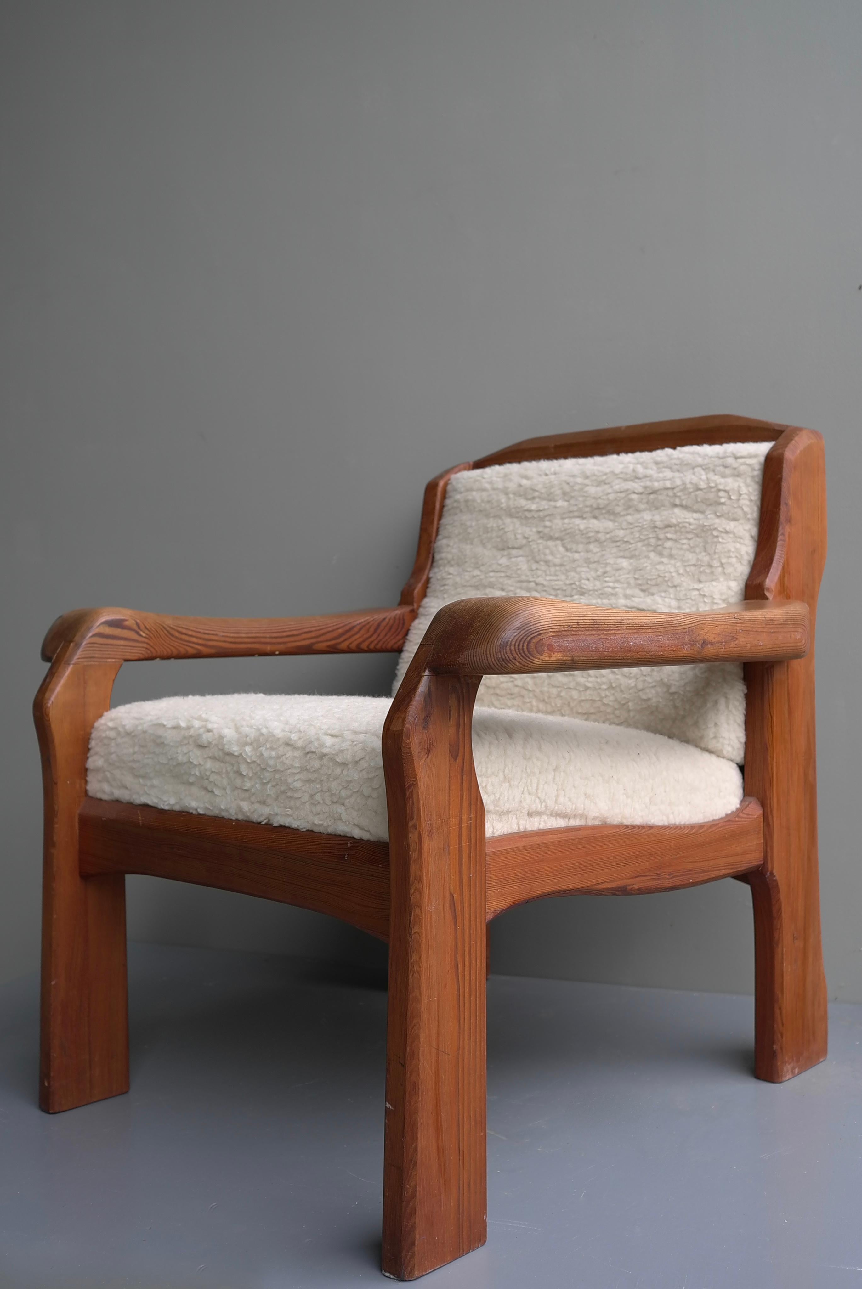 European Organic anthroposophical Pine Lounge Chair, pure Merino Wool Upholstery, 1960' For Sale