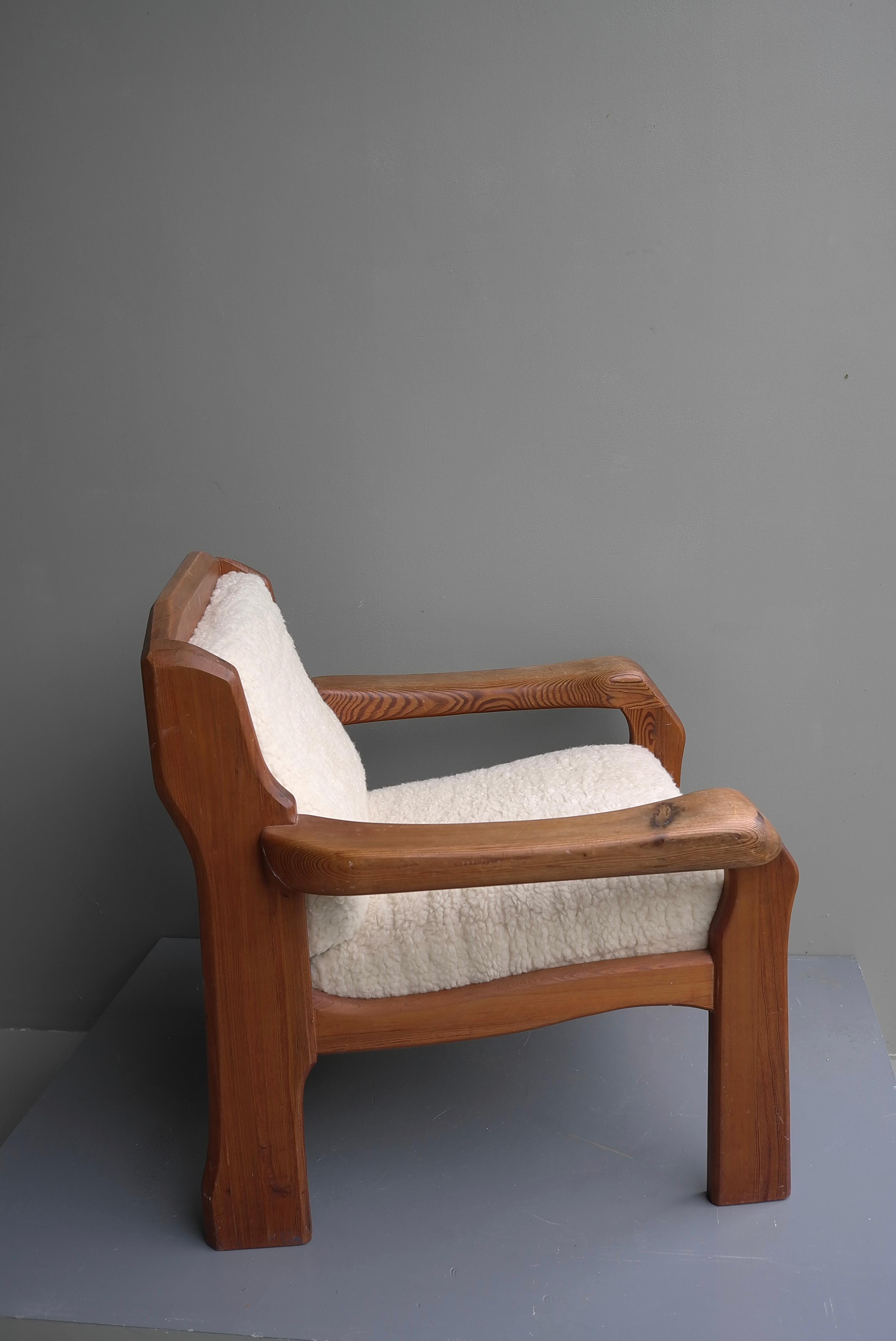 Organic anthroposophical Pine Lounge Chair, pure Merino Wool Upholstery, 1960' For Sale 1