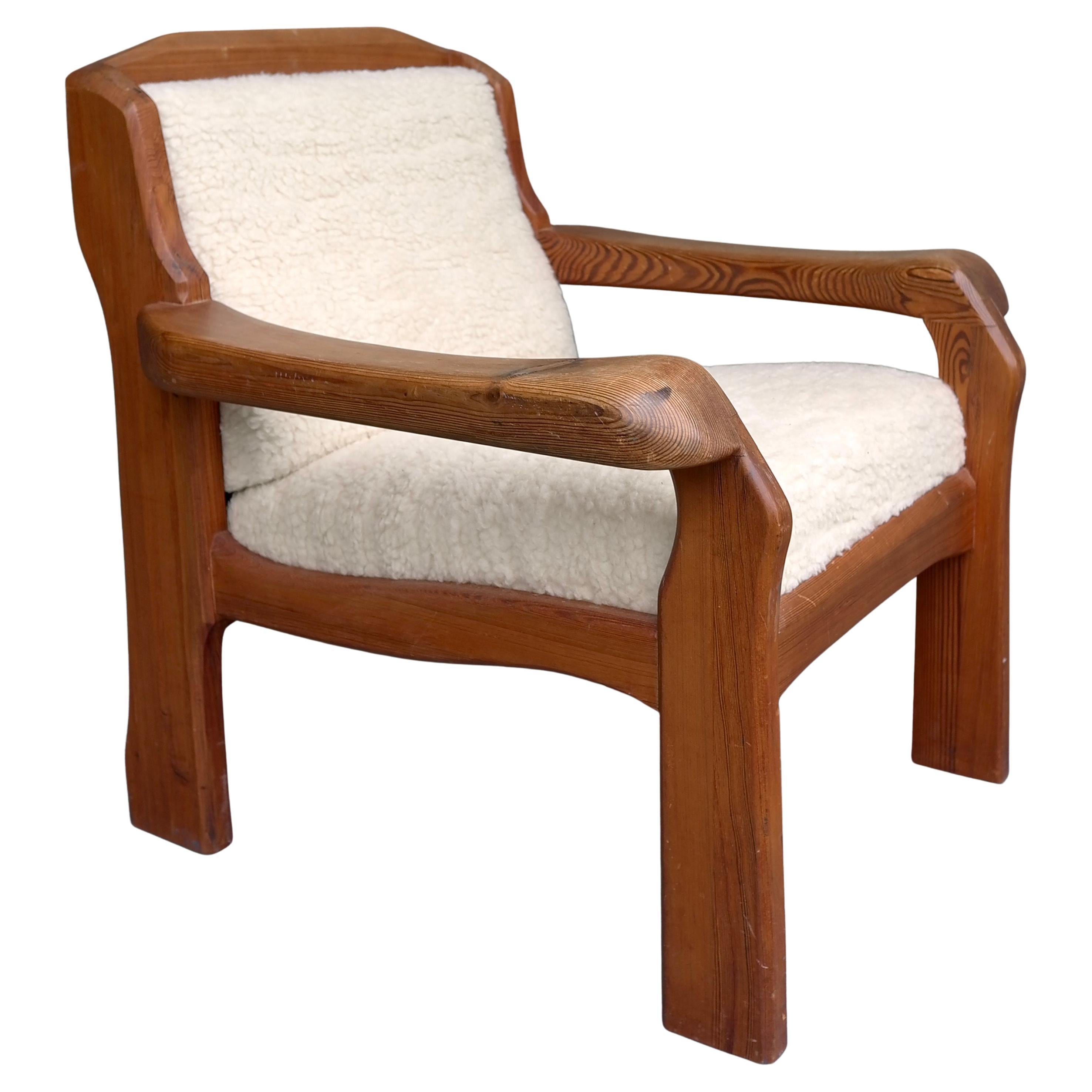 Organic anthroposophical Pine Lounge Chair, pure Merino Wool Upholstery, 1960'