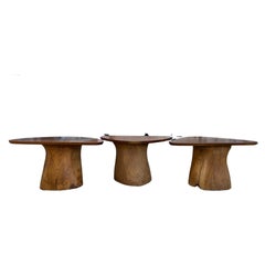 Organic Mid Century Studio Craft Walnut Triangle Tables or Stools Ash Base