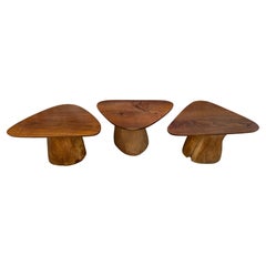 Vintage Organic Mid Century Studio Craft Walnut Triangle Tables or Stools Ash Base