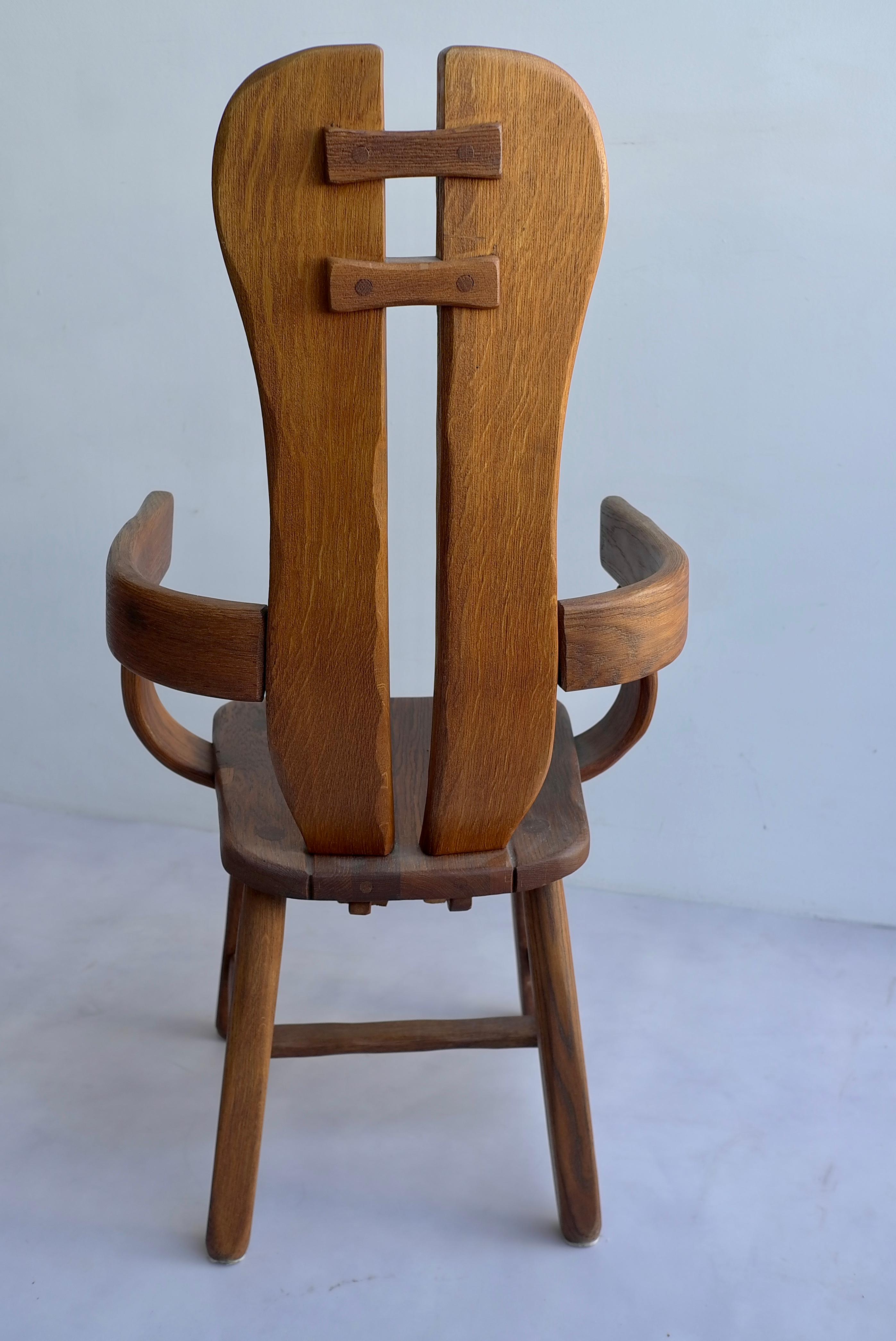 Mid-Century Modern Organic Midcentury High Back Side Chair in Solid Oak