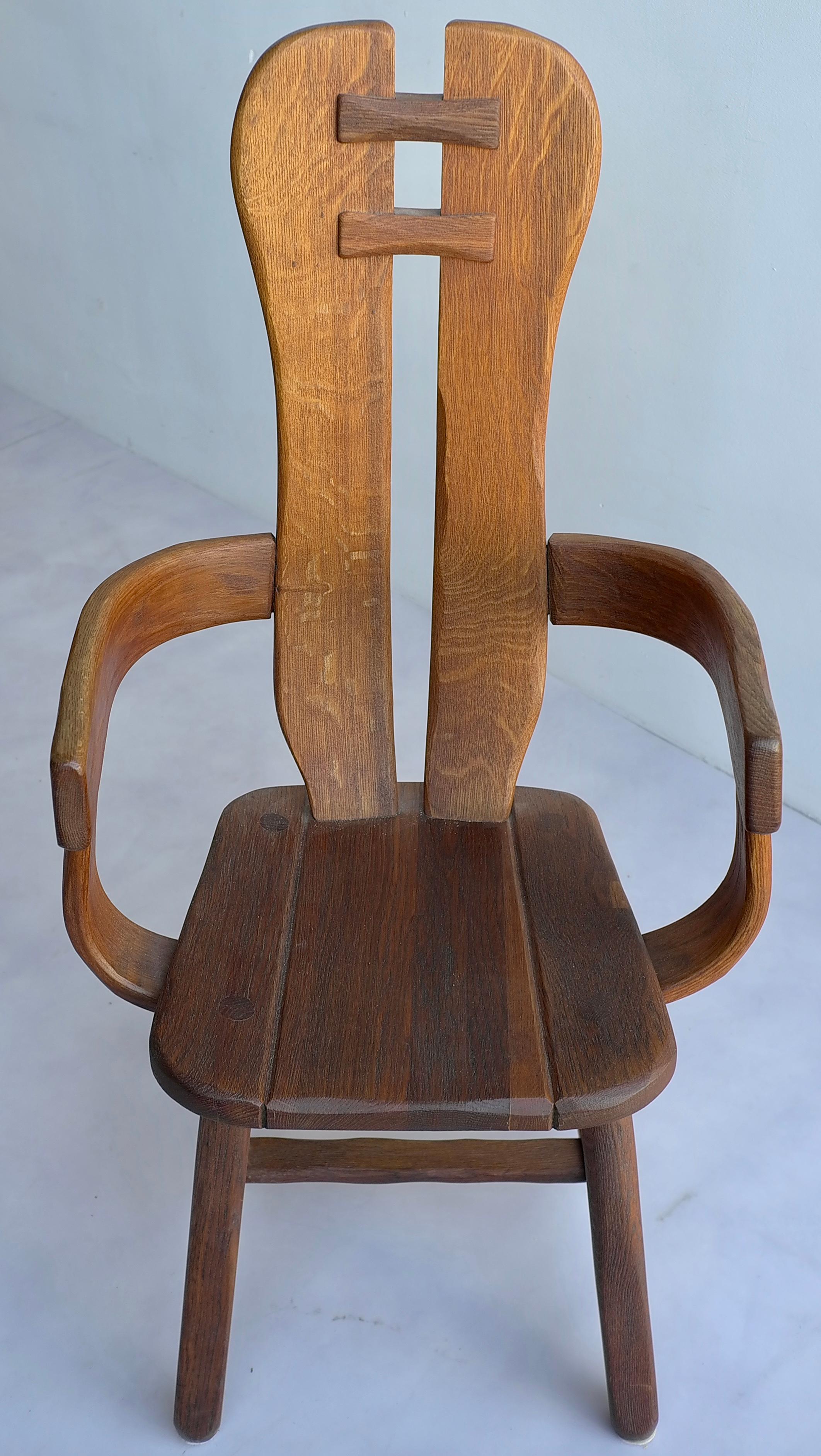 European Organic Midcentury High Back Side Chair in Solid Oak