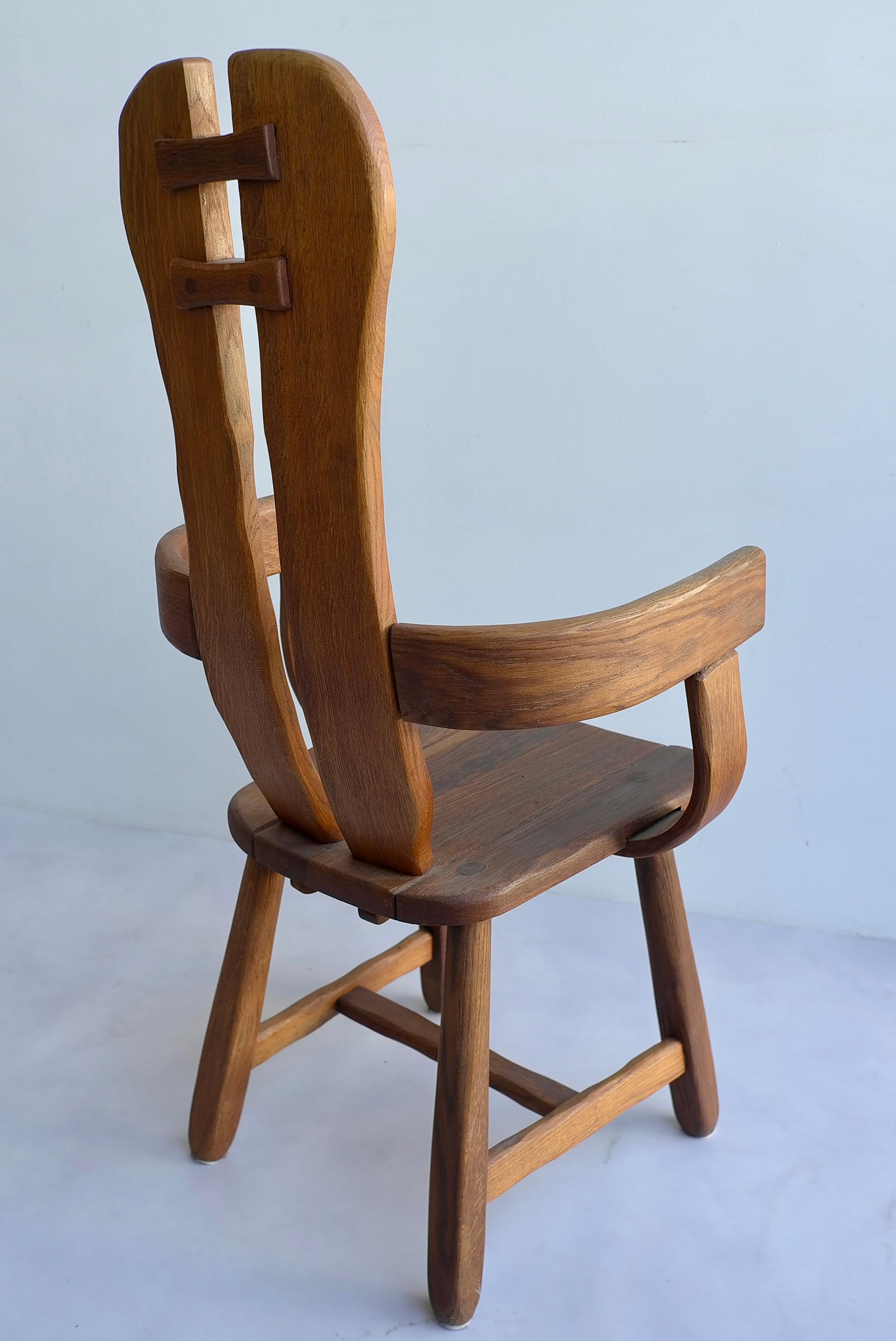 Organic Midcentury High Back Side Chair in Solid Oak In Good Condition In Den Haag, NL