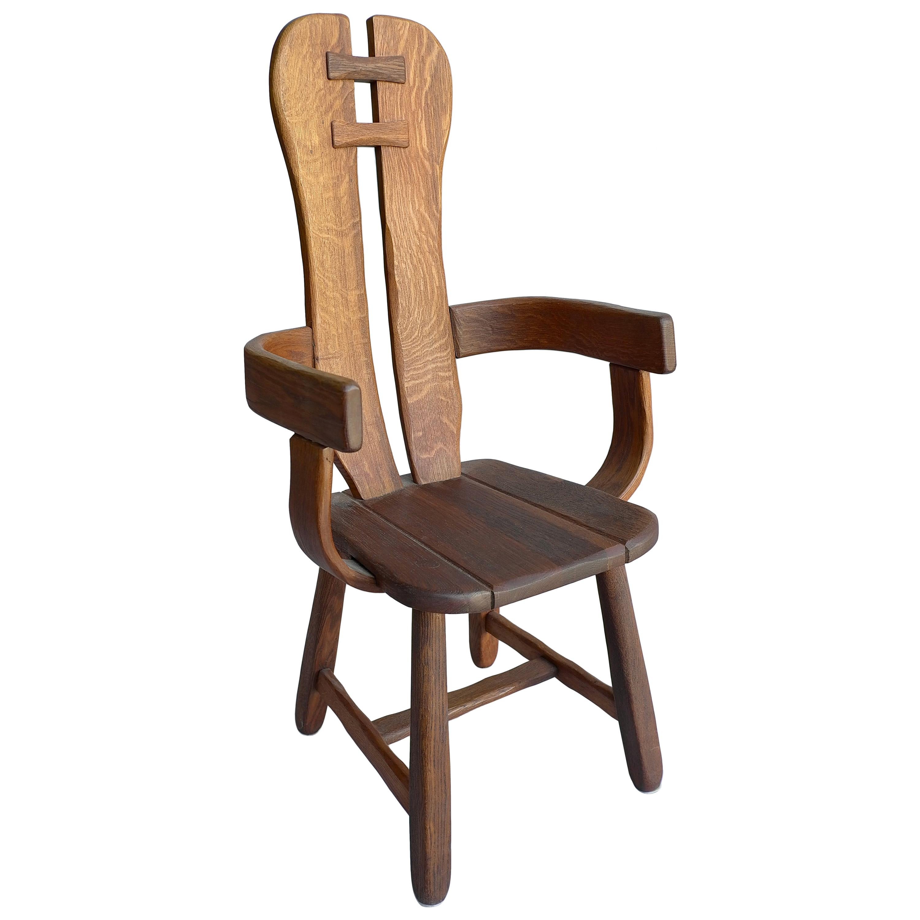 Organic Midcentury High Back Side Chair in Solid Oak
