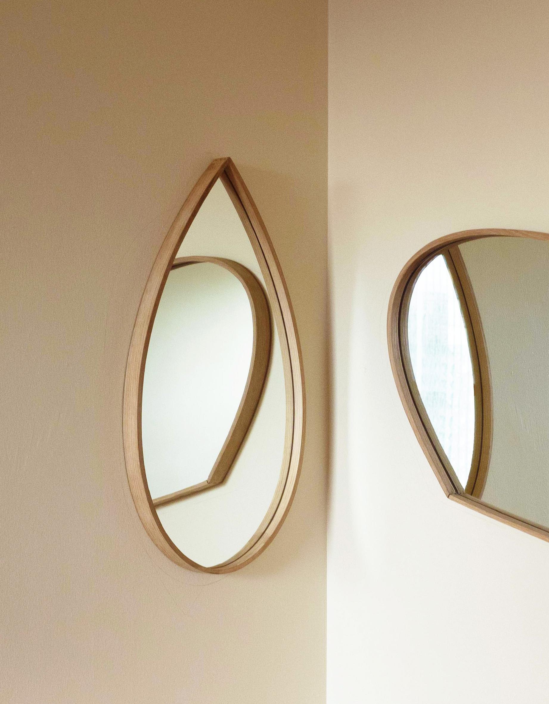 Modern Organic Minimal Corner Mirrors in Steam-Bent White Oak For Sale