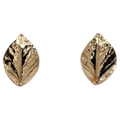 Vintage Organic Modern 14 Karat Gold Leaf-Shaped Post Earrings
