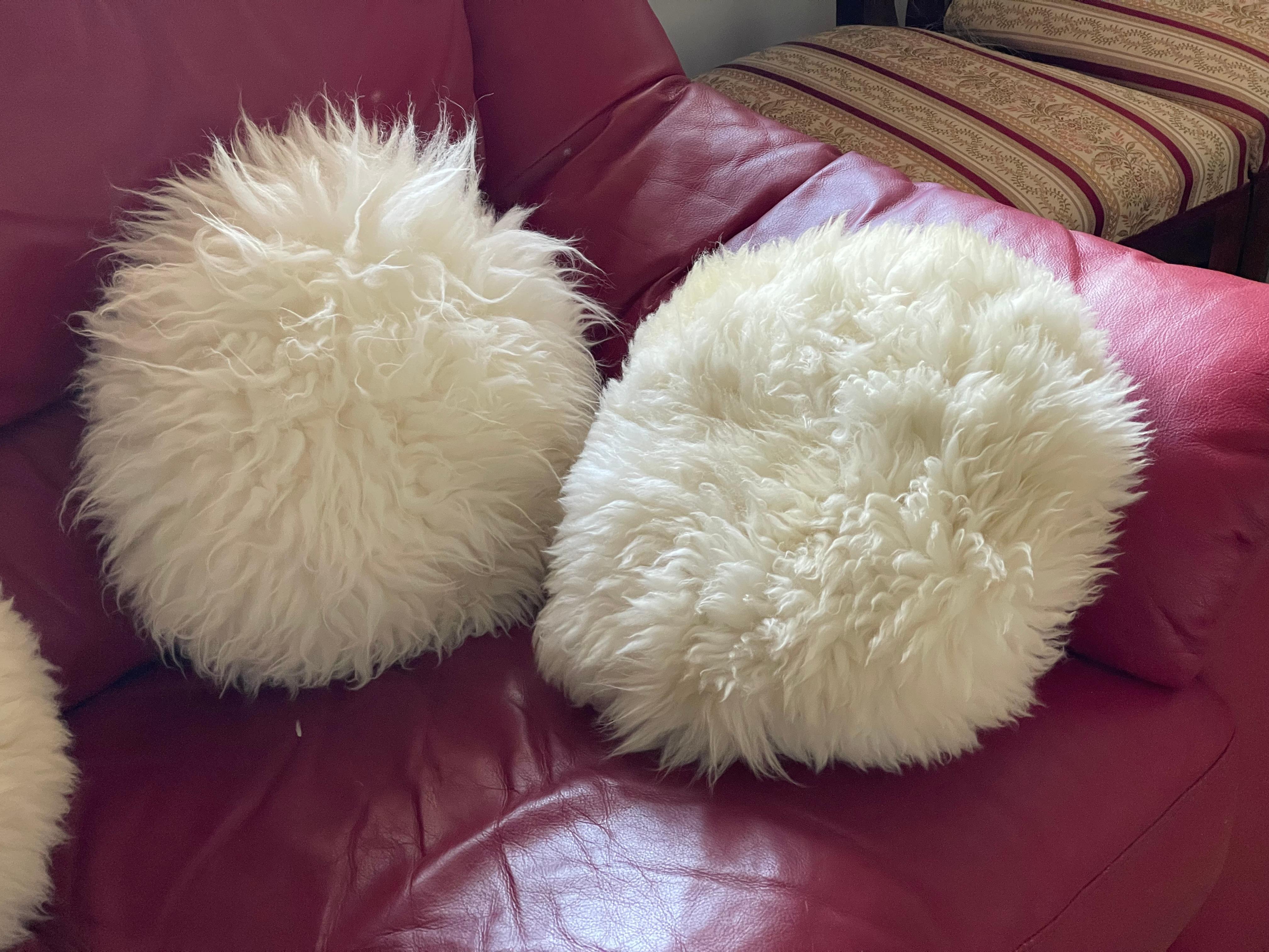 American Organic Modern 5 S Lamb skin  Fur Round Pillows For Sale