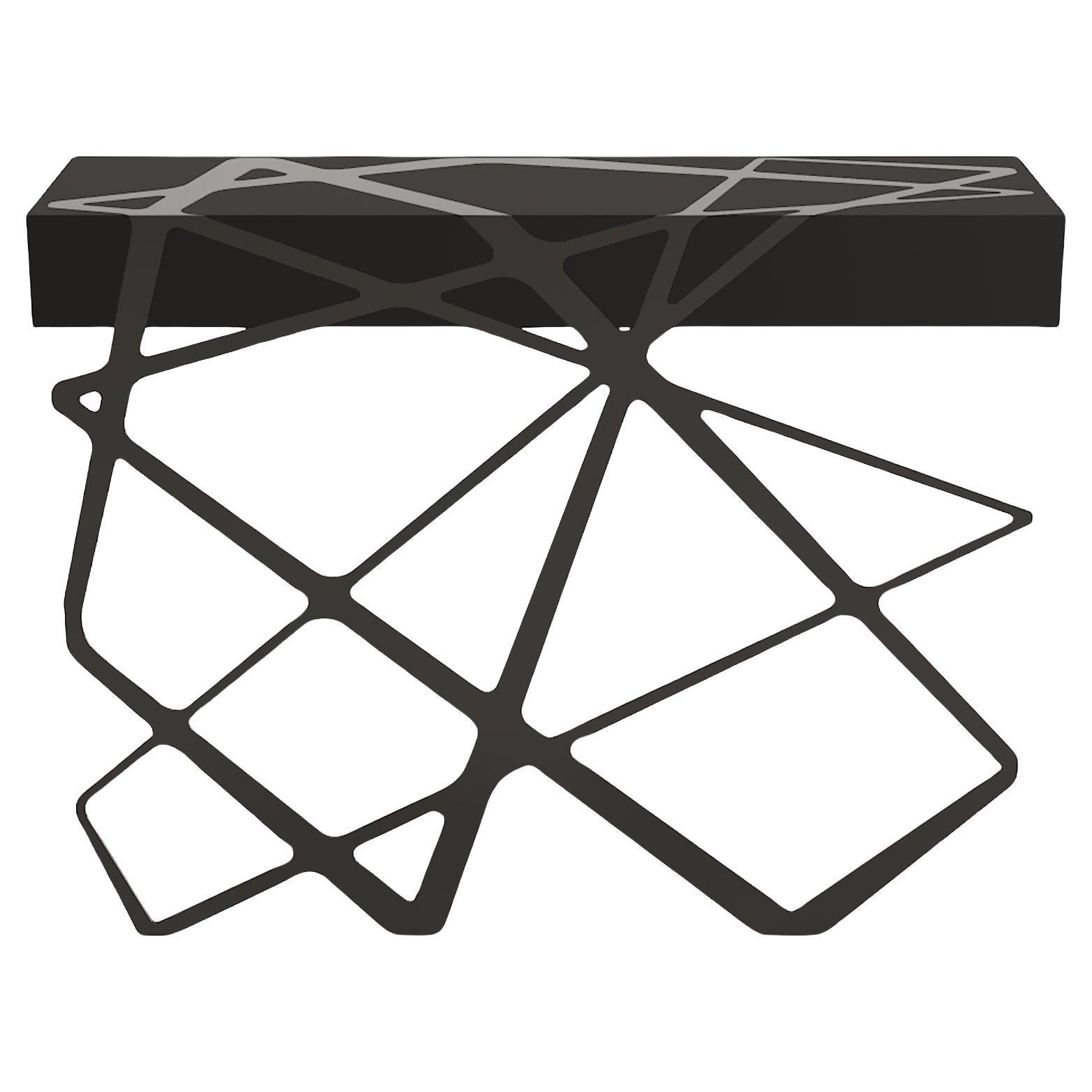 Organic Modern Accent Console Table High-Gloss Black Steel Matt Black Lacquer