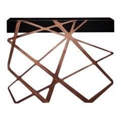 Organic Modern Accent Console Table in Black Lacquer and Copper