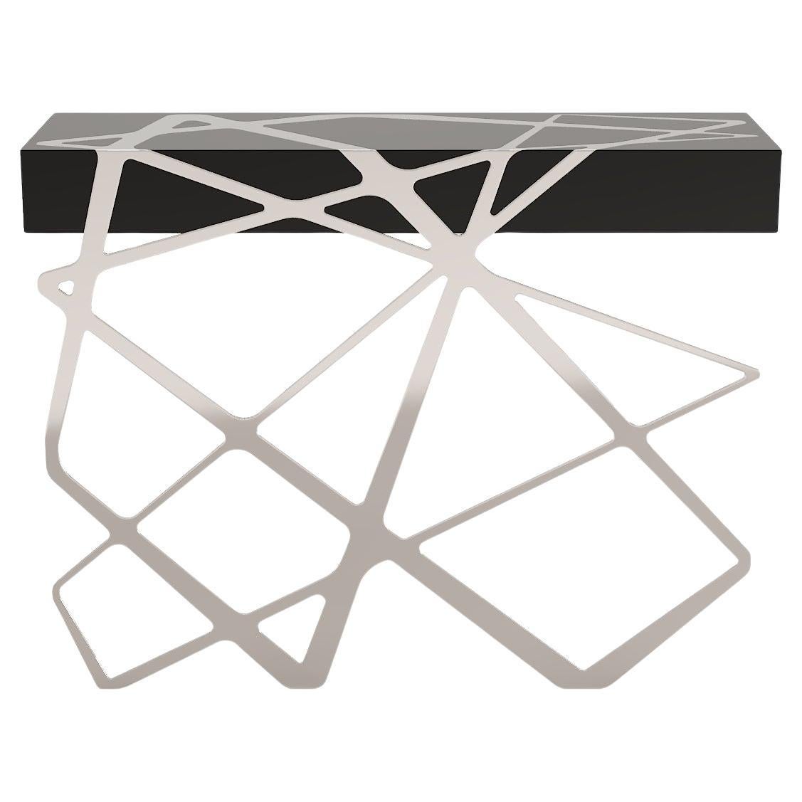 Table console d'appoint organique en laque noire et acier inoxydable brossé