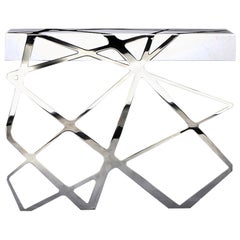 Organic Modern Accent Console Table White Lacquer and Polished Stainless Steel