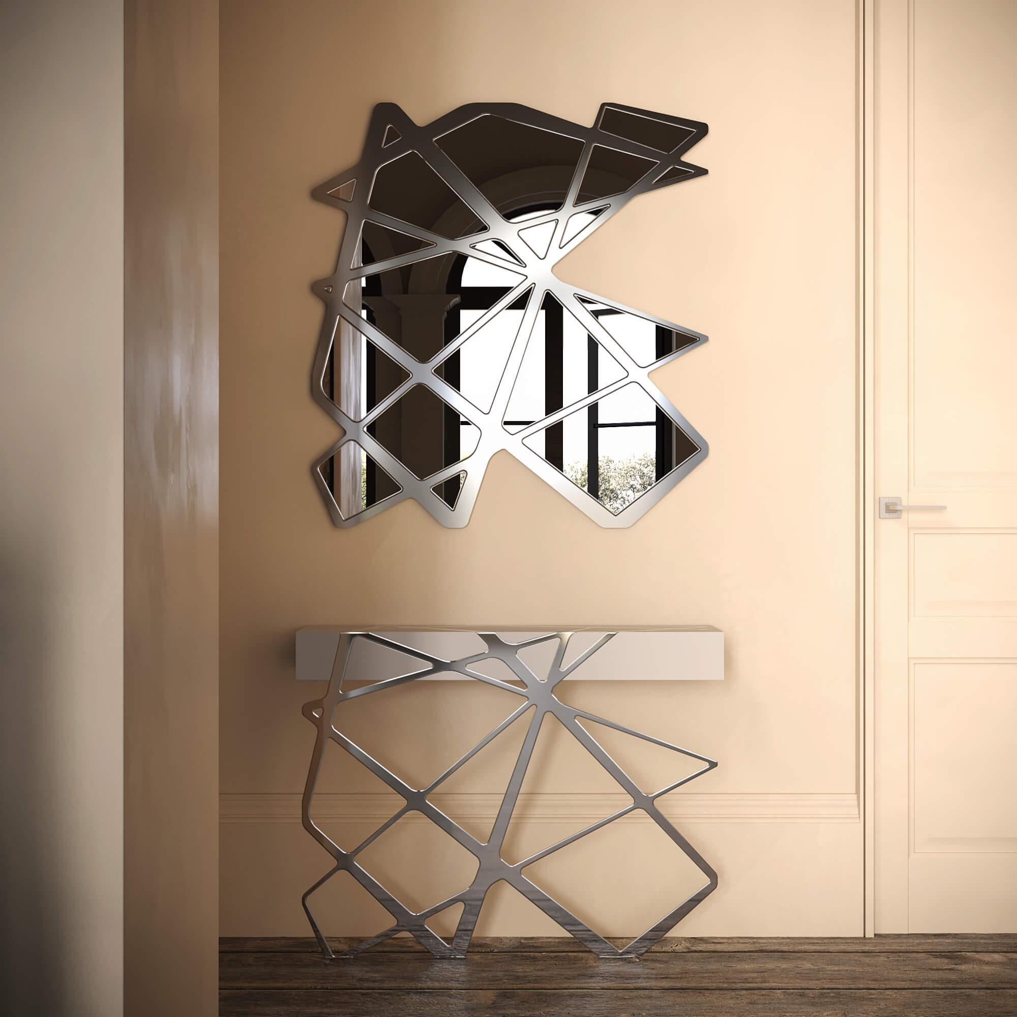 Organic Modern Accent Console Table White Lacquer and Polished Stainless Steel For Sale 7