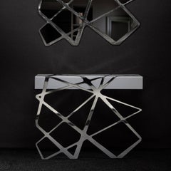 Organic Modern Accent Console Table White Lacquer and Polished Stainless Steel