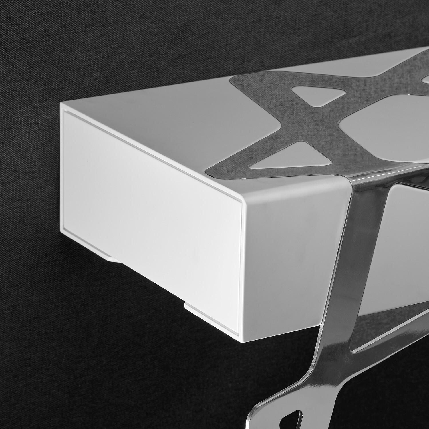 Veneer Organic Modern Accent Console Table White Lacquer and Polished Stainless Steel For Sale