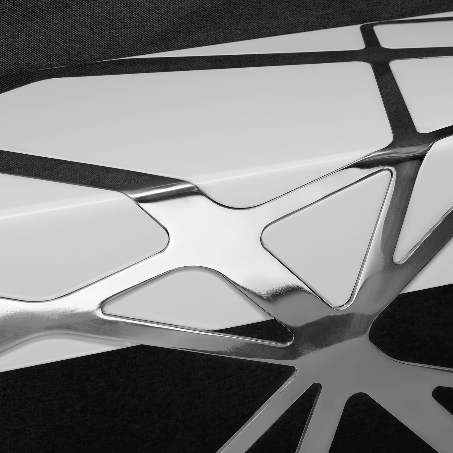 Contemporary Organic Modern Accent Console Table White Lacquer and Polished Stainless Steel For Sale